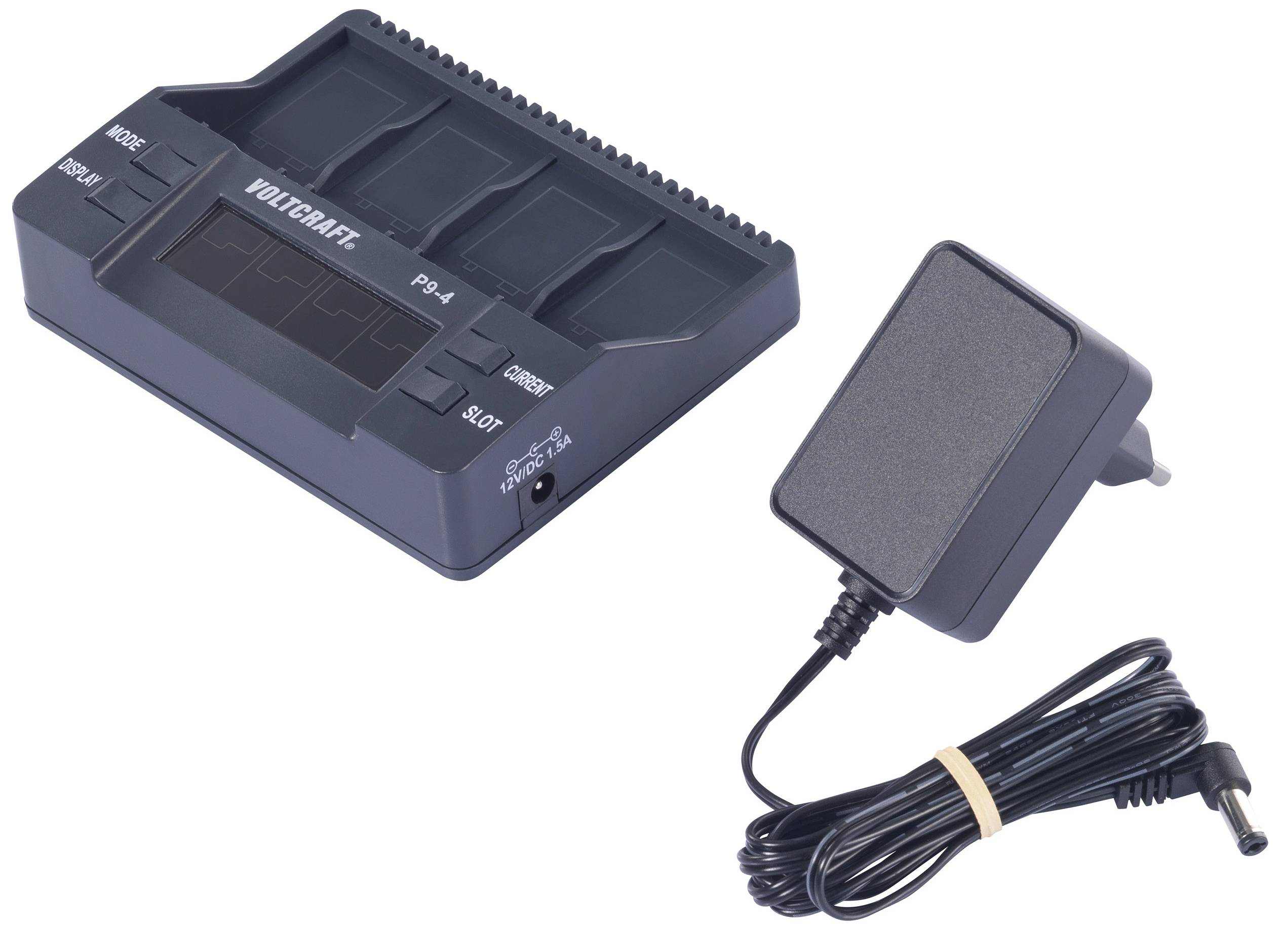 Ladegerät für AA- und AAA-Batterien der Marke VOLTCRAFT, inklusive Netzteil. Geeignet für unterschiedliche Batterietypen.
