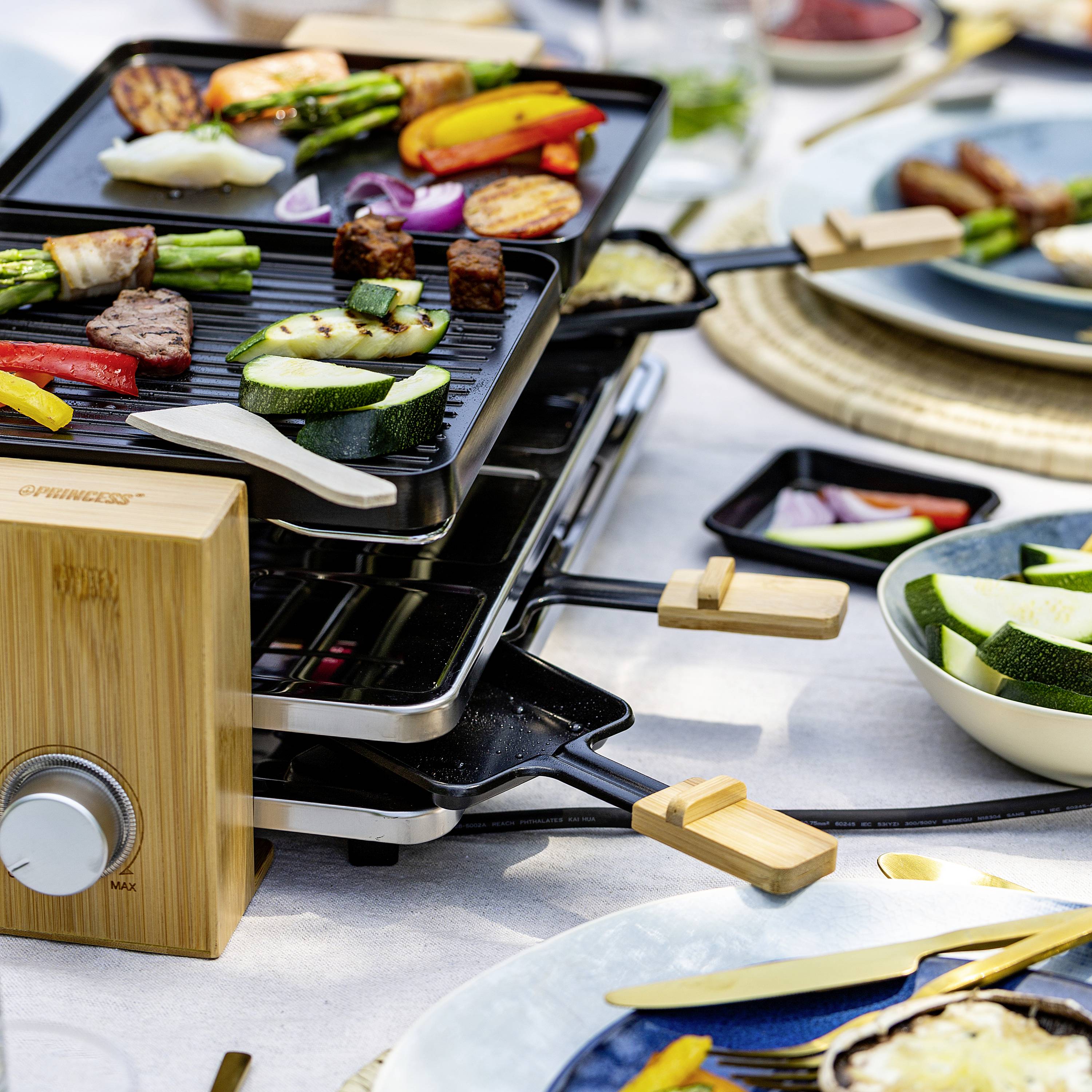 Princess Pure 8 Raclette 8 Pfännchen Bambus, Schwarz