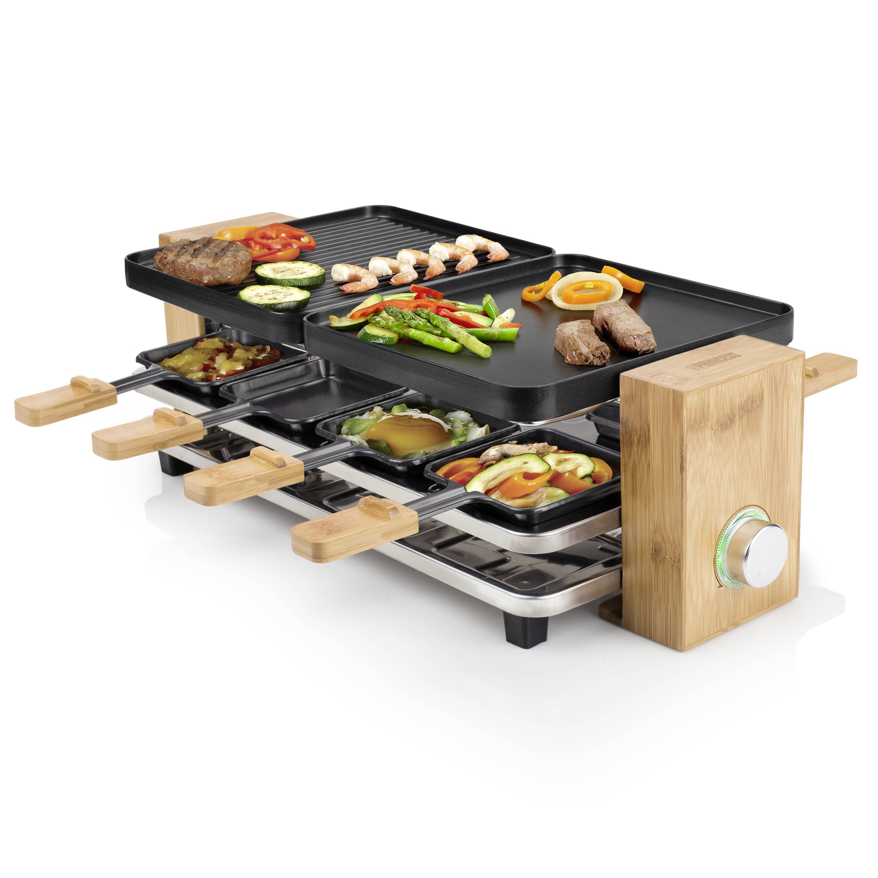 Princess Pure 8 Raclette 8 Pfännchen Bambus, Schwarz