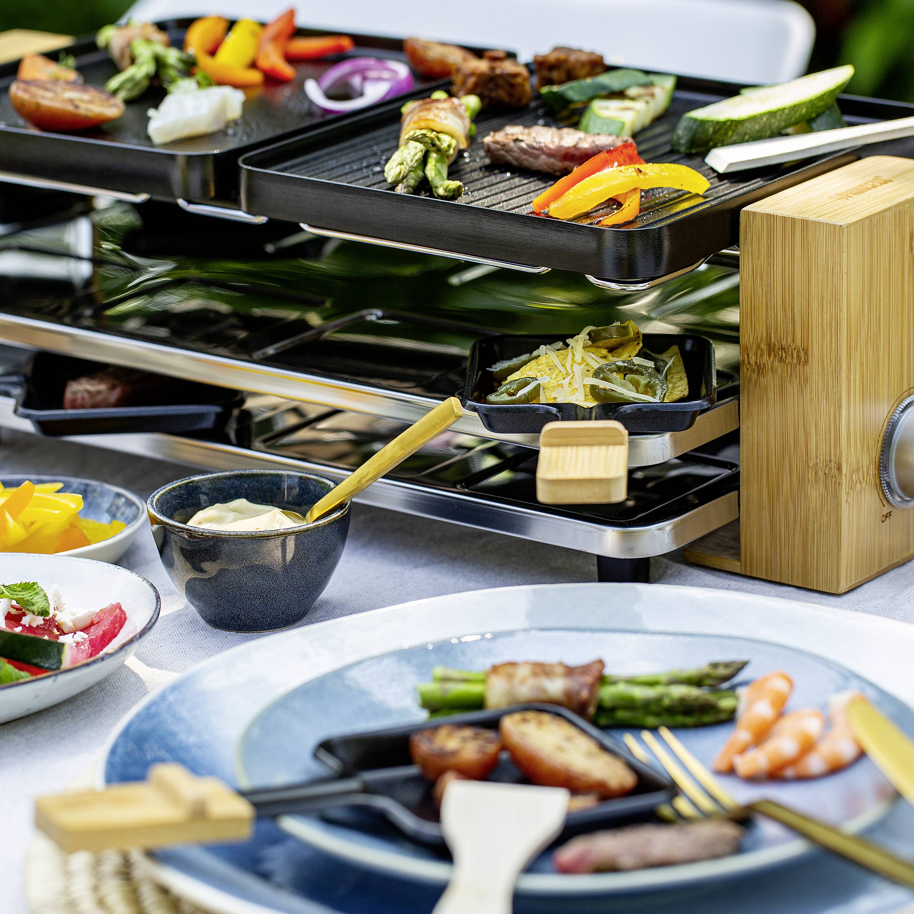 Princess Pure 8 Raclette 8 Pfännchen Bambus, Schwarz