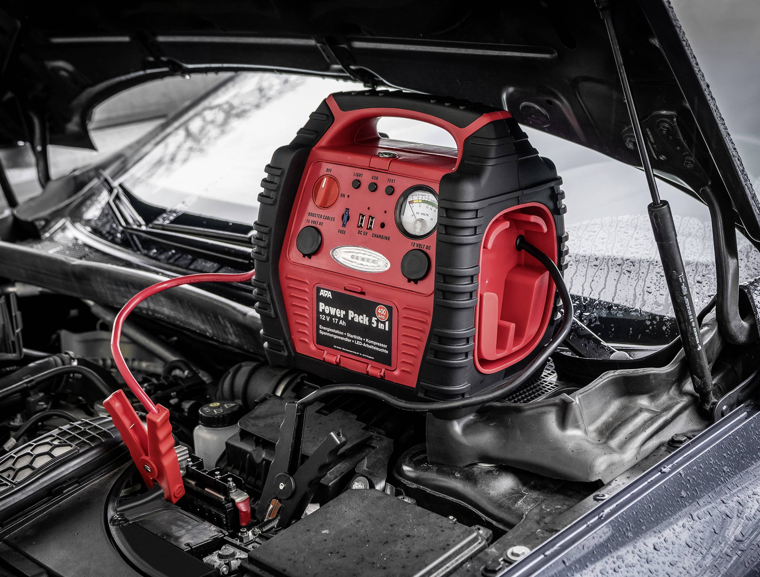 APA Schnellstartsystem Power Pack 5in1 16547NV Starthilfestrom (12 V)=400A Arbeitsleuchte, Kompressor, Spannungswandler 230