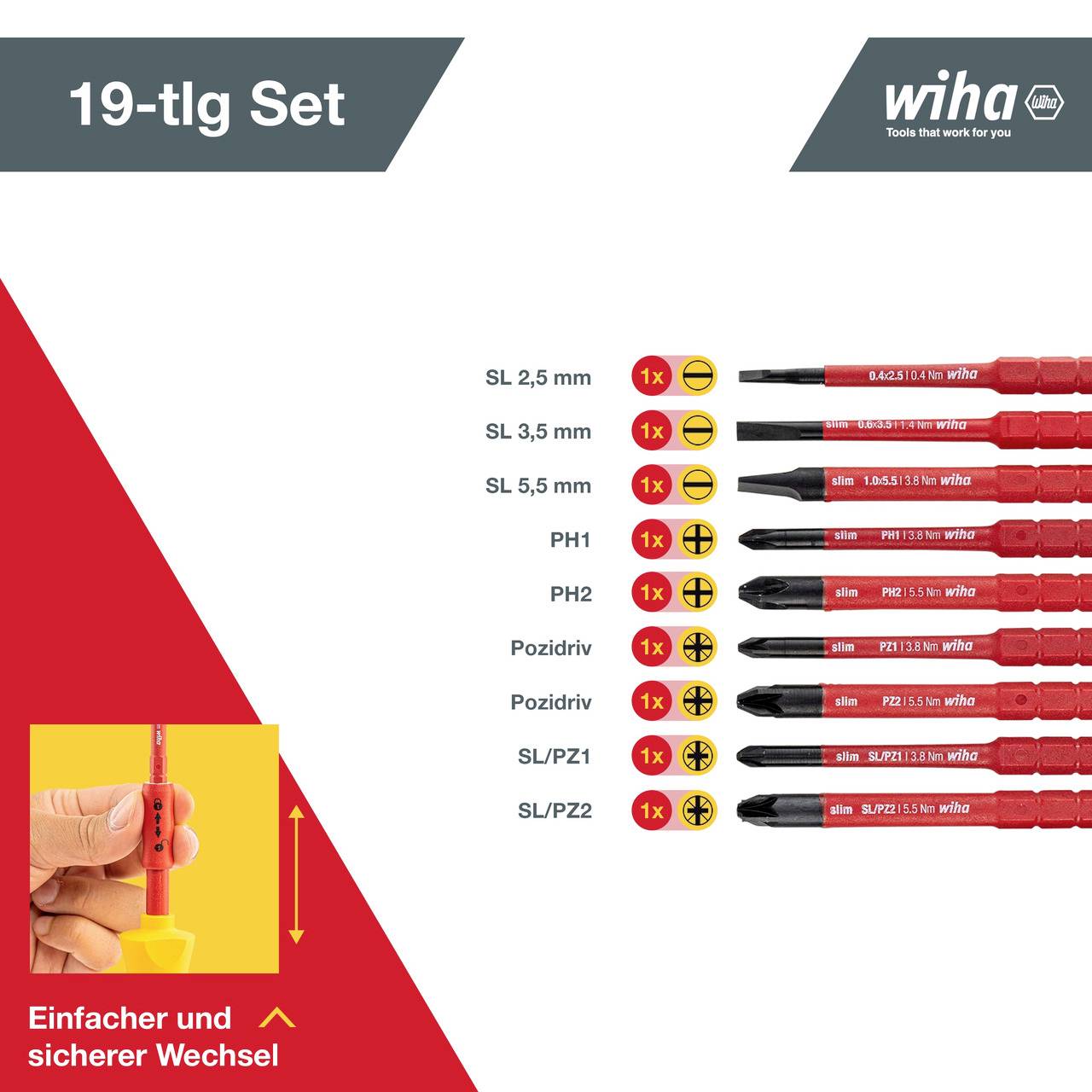 Wiha VDE Drehmoment-Schraubendreher-Set 14teilig 0.8 - 5 Nm DIN EN 60900