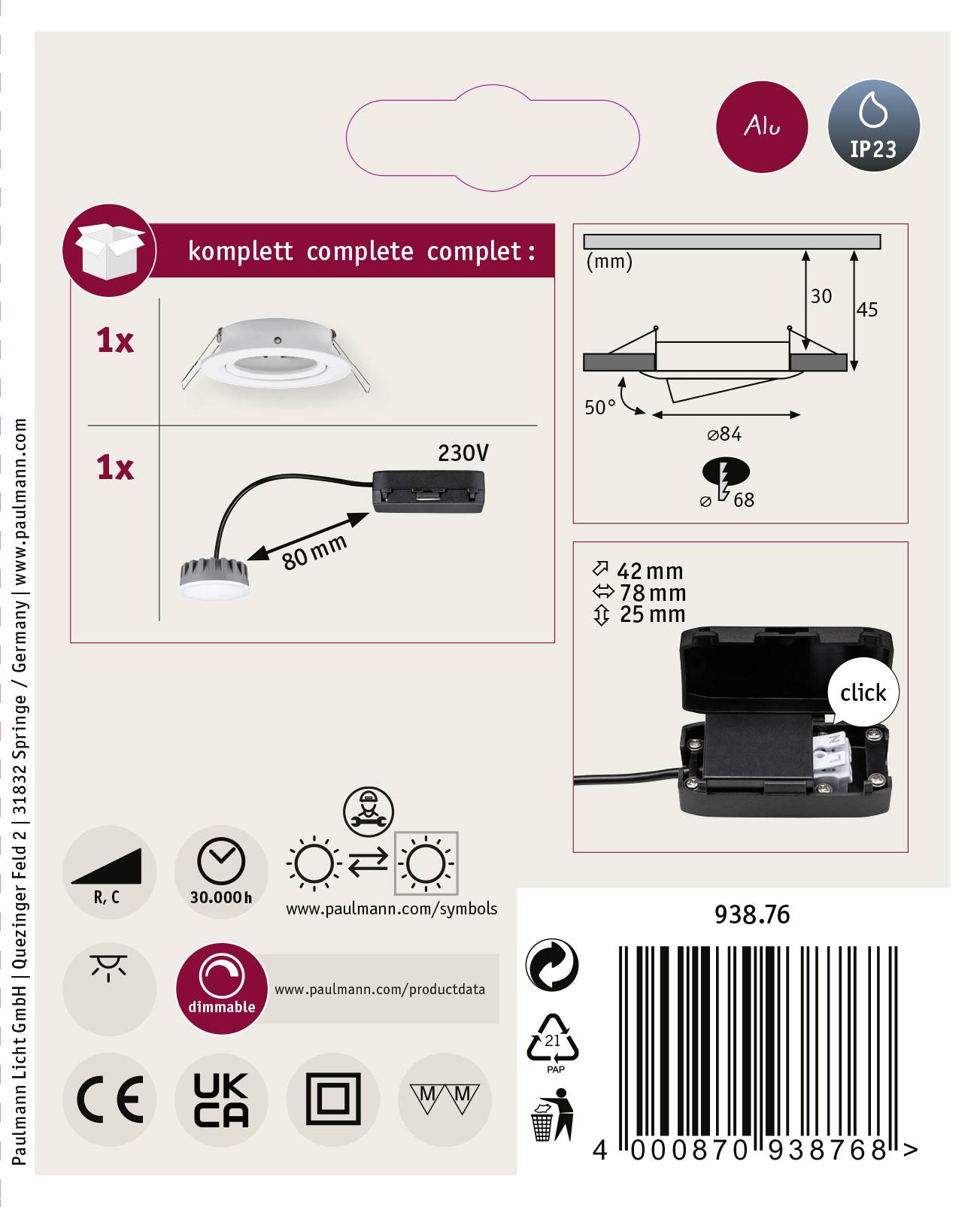 Paulmann 93876 Coin Slim LED-Einbauleuchte LED LED fest eingebaut 6W Weiß (matt)