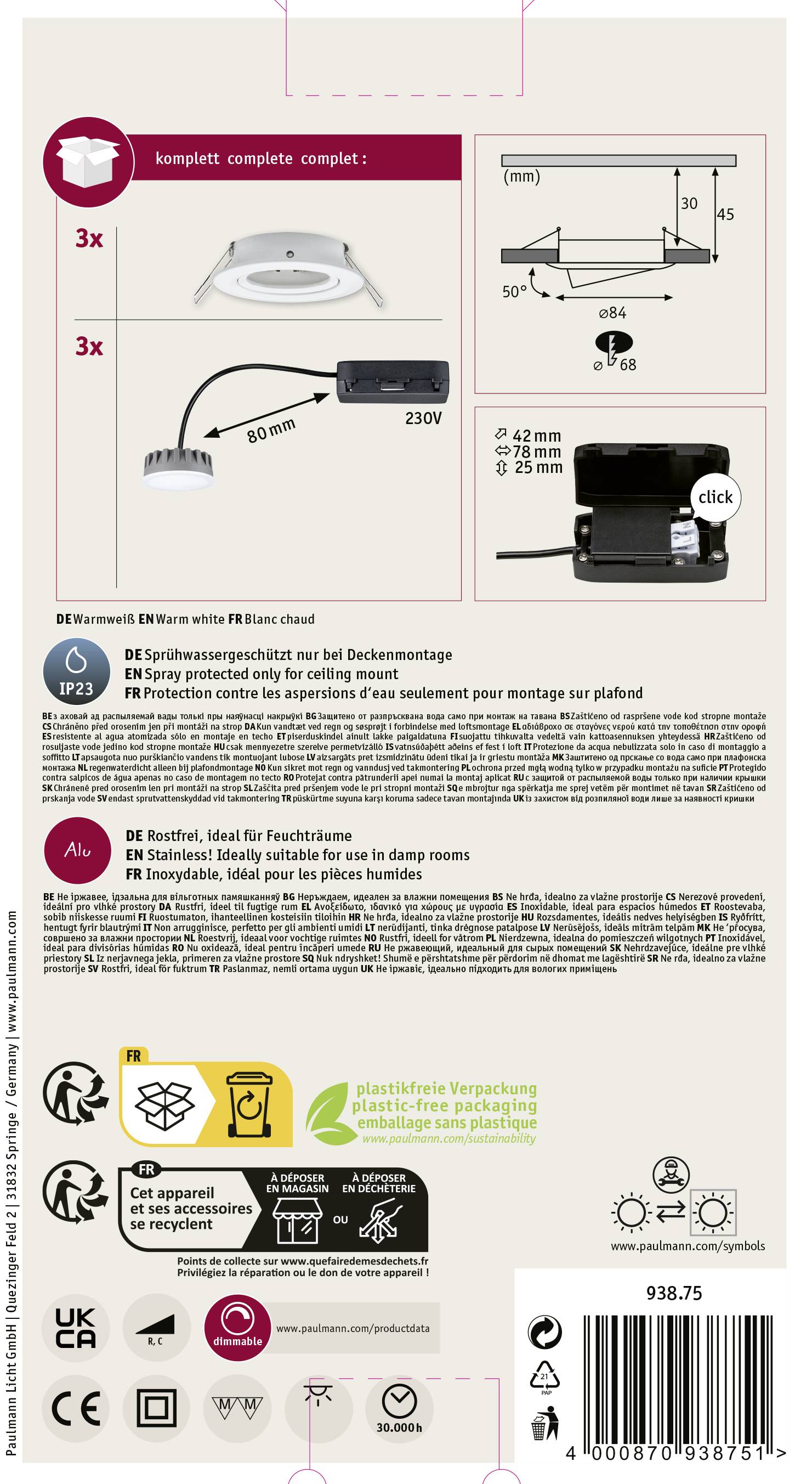 Paulmann 93875 Coin Slim LED-Einbauleuchte 3er Set LED LED fest eingebaut 18W Weiß (matt)