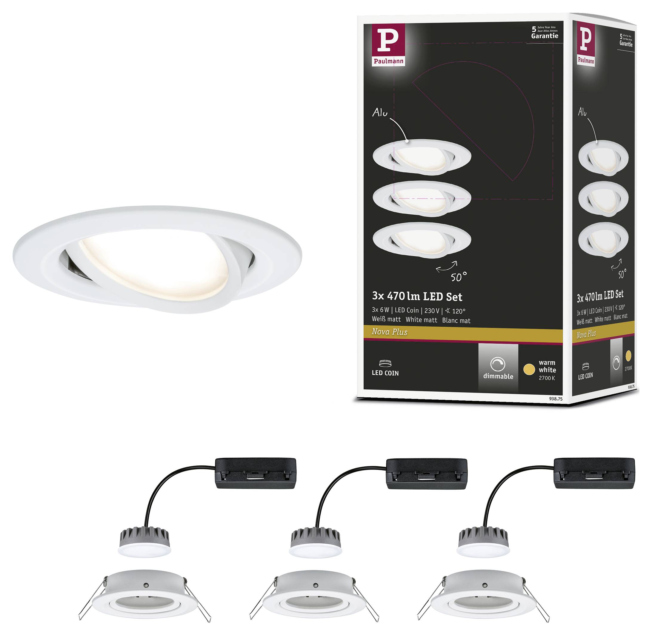 Paulmann 93875 Coin Slim LED-Einbauleuchte 3er Set LED LED fest eingebaut 18W Weiß (matt)