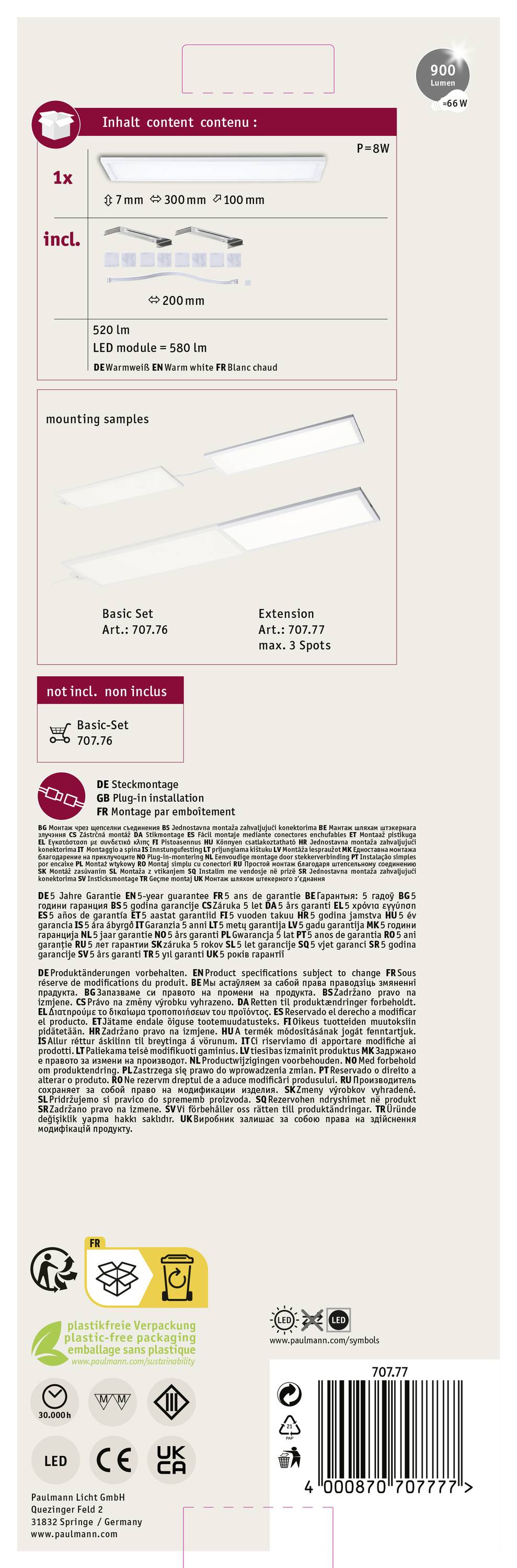 Paulmann Ace LED-Unterbauleuchte-Erweiterungsset LED LED fest eingebaut 7.5W Warmweiß Weiß