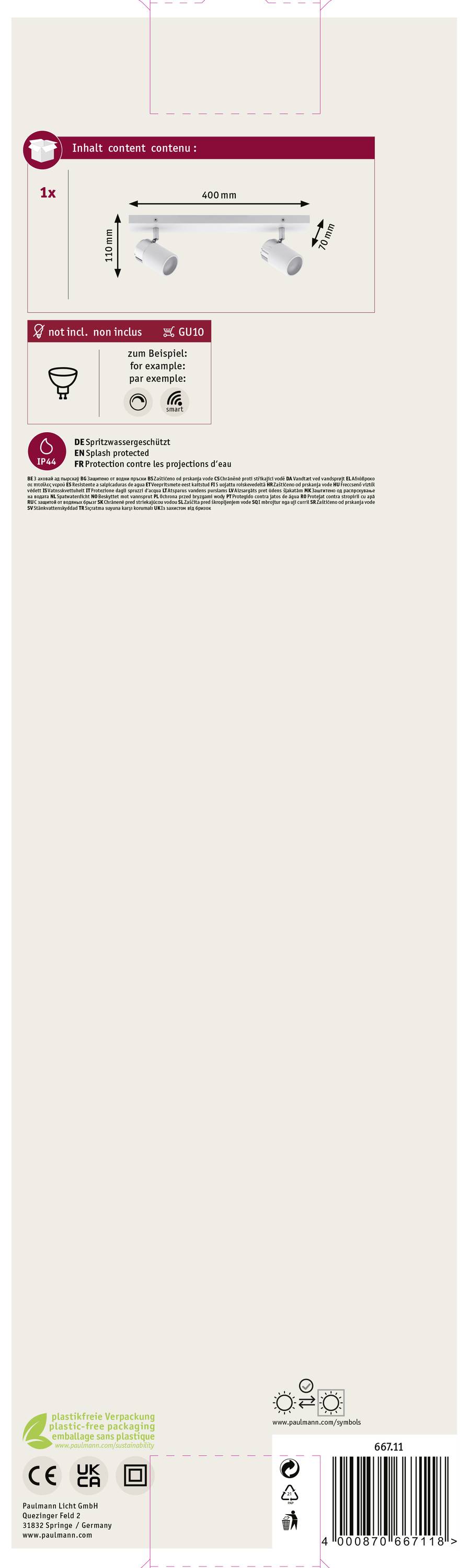 Paulmann Zyli 66711 Bad-Deckenleuchte 20W Weiß, Chrom