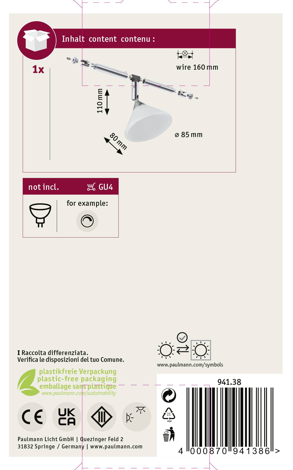 Paulmann Colmar Niedervolt-Seilsystem-Leuchte Universell GU4 10W LED Chrom, Satin