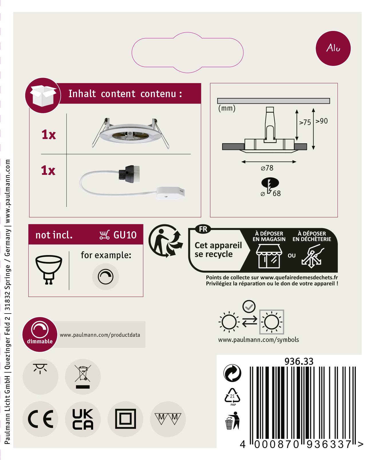 Paulmann 93633 Nova Einbauleuchte GU10 35W Eisen (gebürstet)