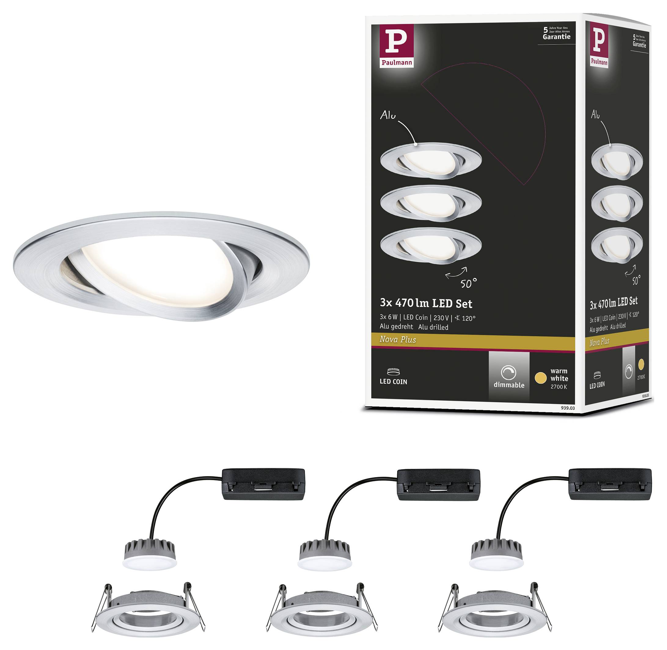 Paulmann 93903 Coin Slim LED-Einbauleuchte 3er Set LED LED fest eingebaut 18W Aluminium (gebürstet)
