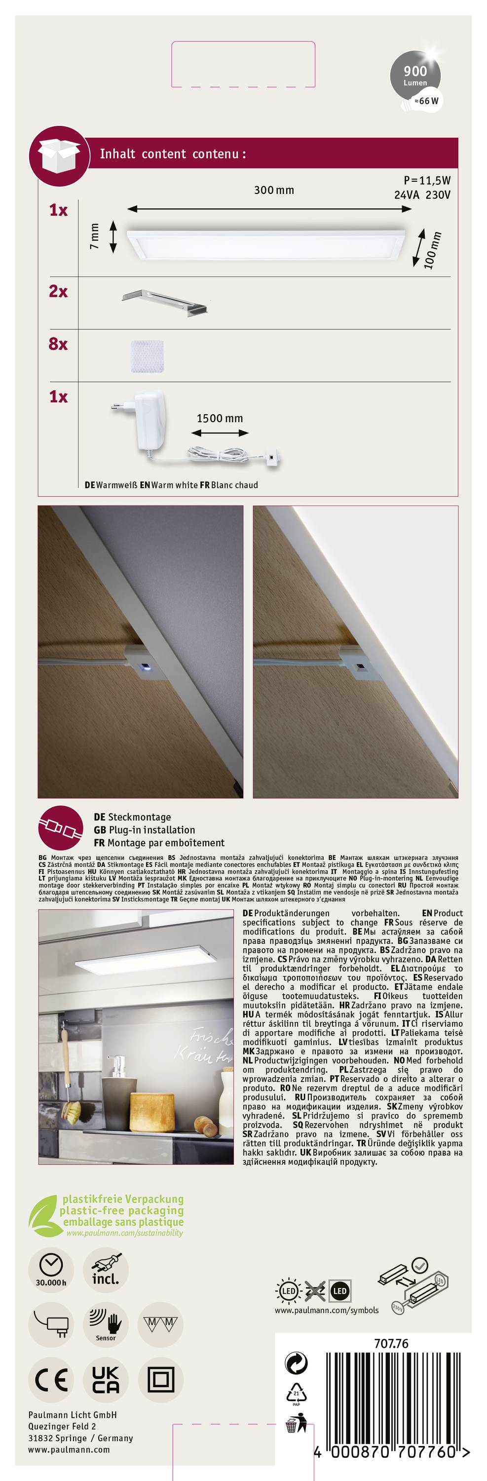 Paulmann Ace LED-Unterbauleuchte-Basisset LED LED fest eingebaut 7.5W Warmweiß Weiß