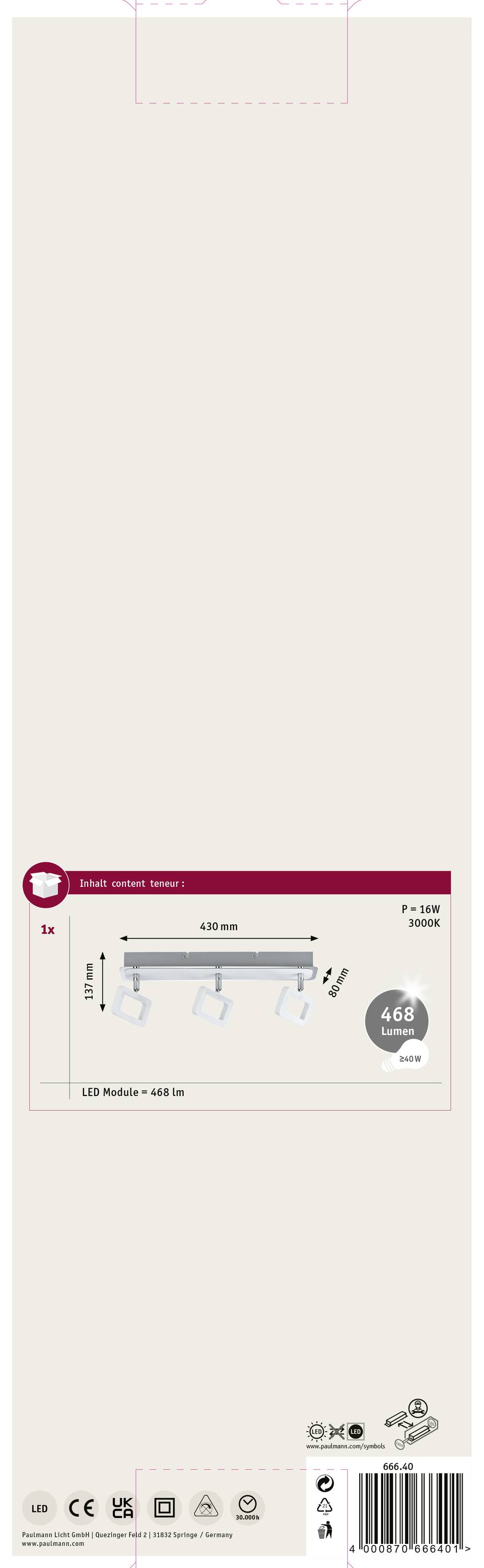 Paulmann Frame 66640 LED-Deckenstrahler 13.5W Weiß (matt), Chrom