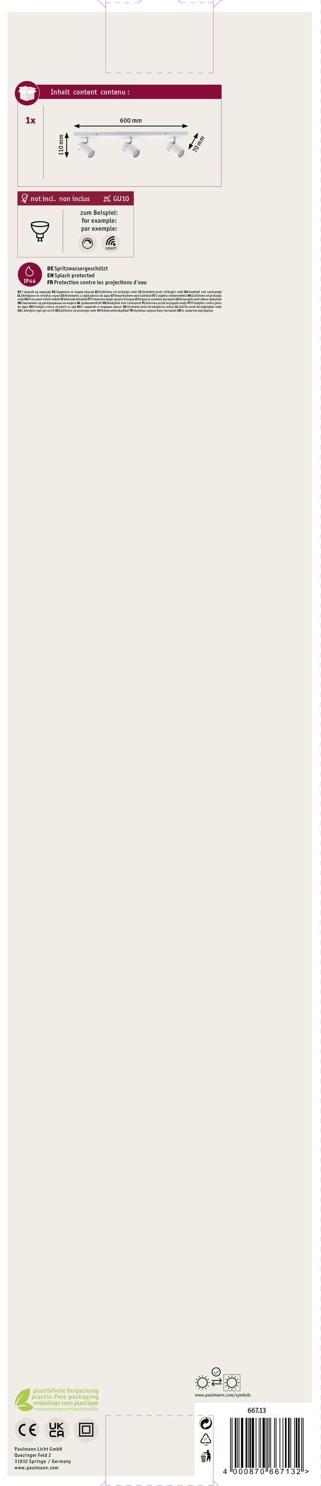 Paulmann Zyli 66713 Bad-Deckenleuchte 30W Weiß, Chrom