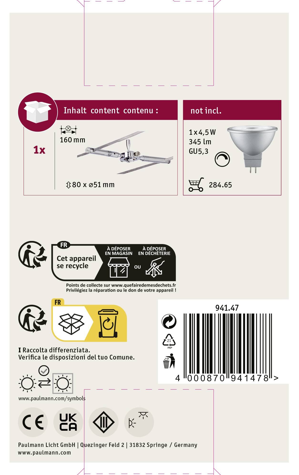 Paulmann Togo Niedervolt-Seilsystem-Leuchte Universell GU5.3 10W LED Chrom