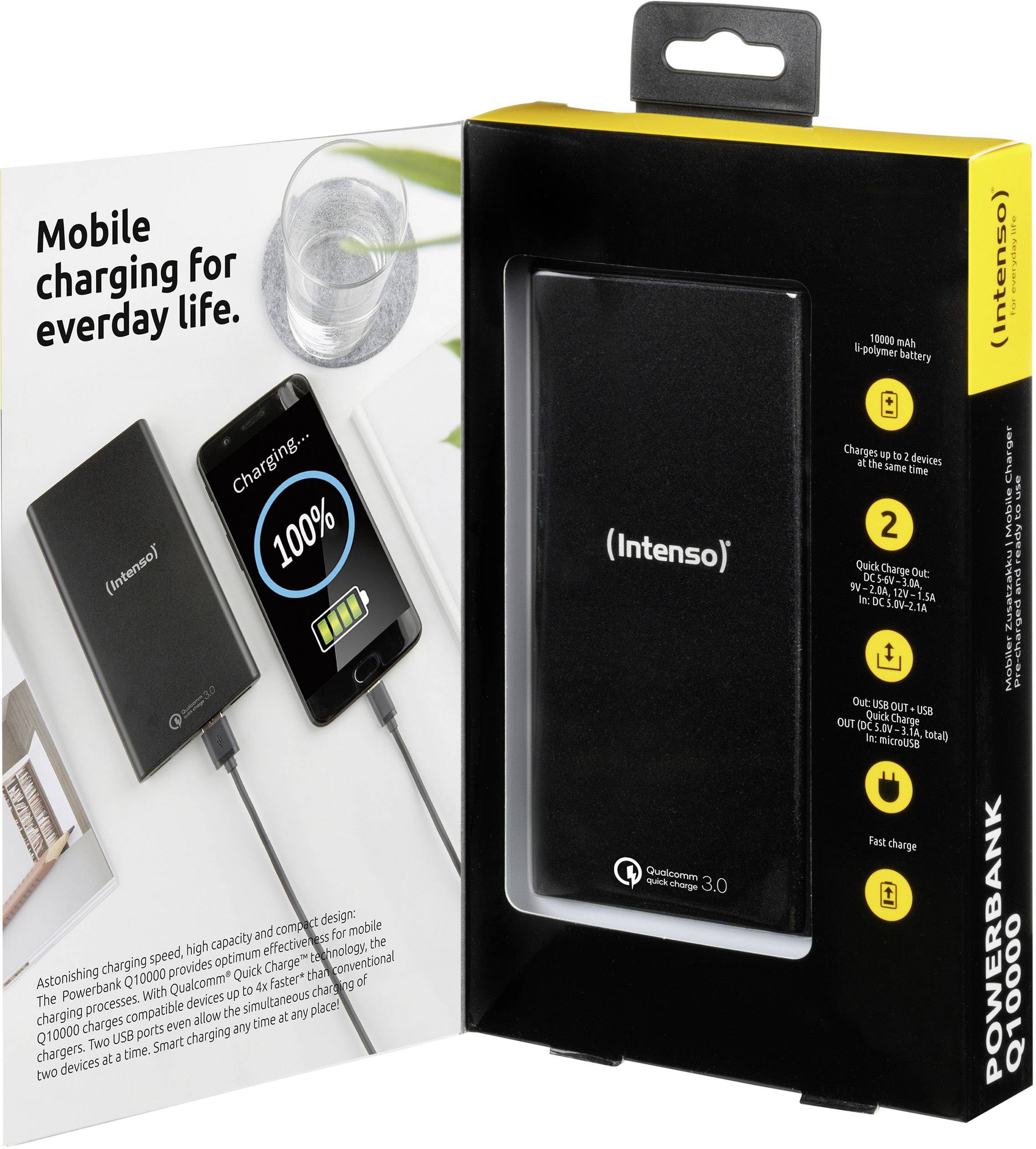 Intenso Q10000 Powerbank 10000 mAh Quick Charge LiPo  Schwarz Statusanzeige