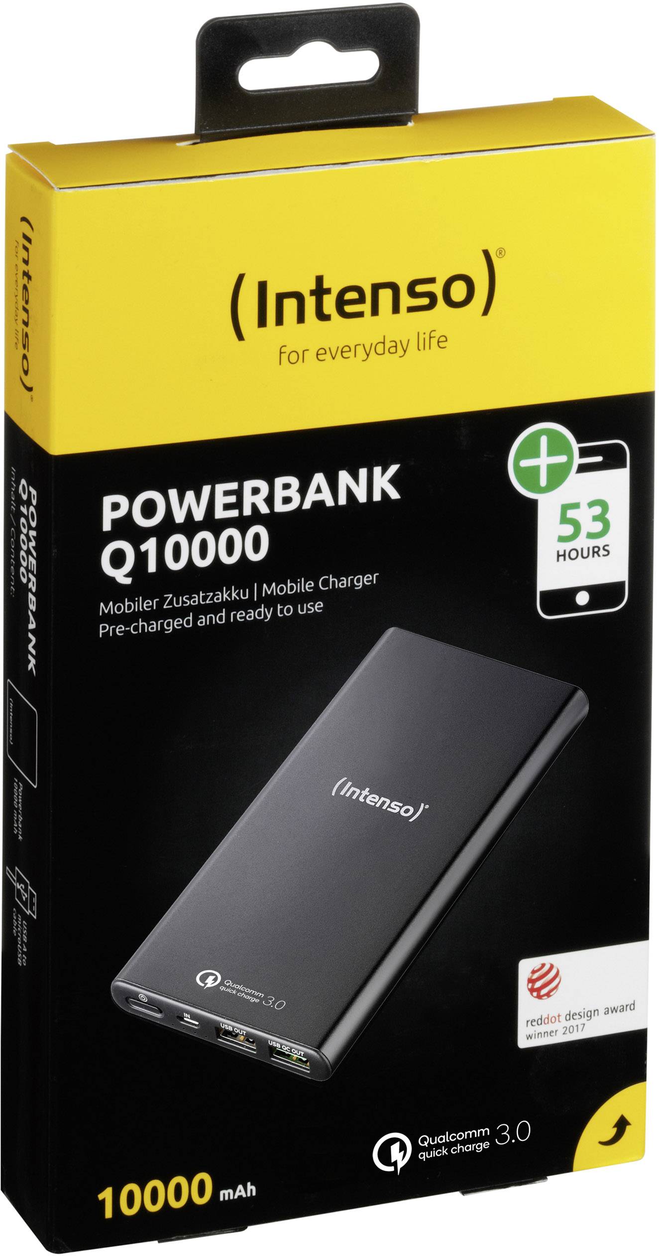 Intenso Q10000 Powerbank 10000 mAh Quick Charge LiPo  Schwarz Statusanzeige