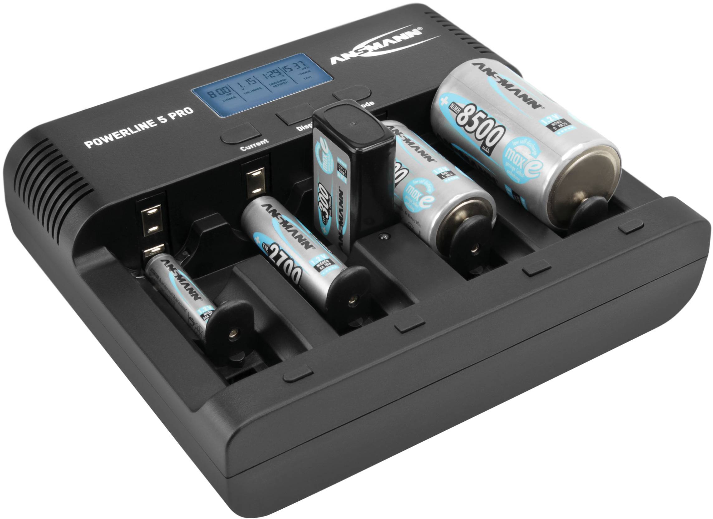 Ansmann Powerline 5 Pro Rundzellen-Ladegerät NiCd, NiMH Micro (AAA), Mignon (AA), Baby (C), Mono (D), 9 V Block