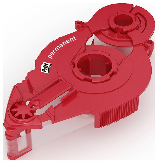 Roter Klebroller mit Aufschrift 