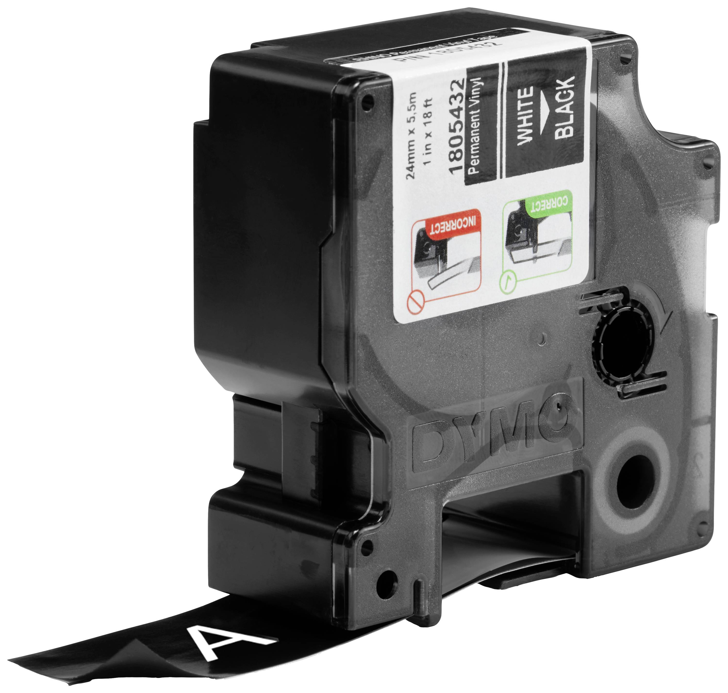 Schriftband DYMO IND RHINO 1805432 Vinyl Bandfarbe: Schwarz Schriftfarbe:Weiß 24 mm 5.5 m