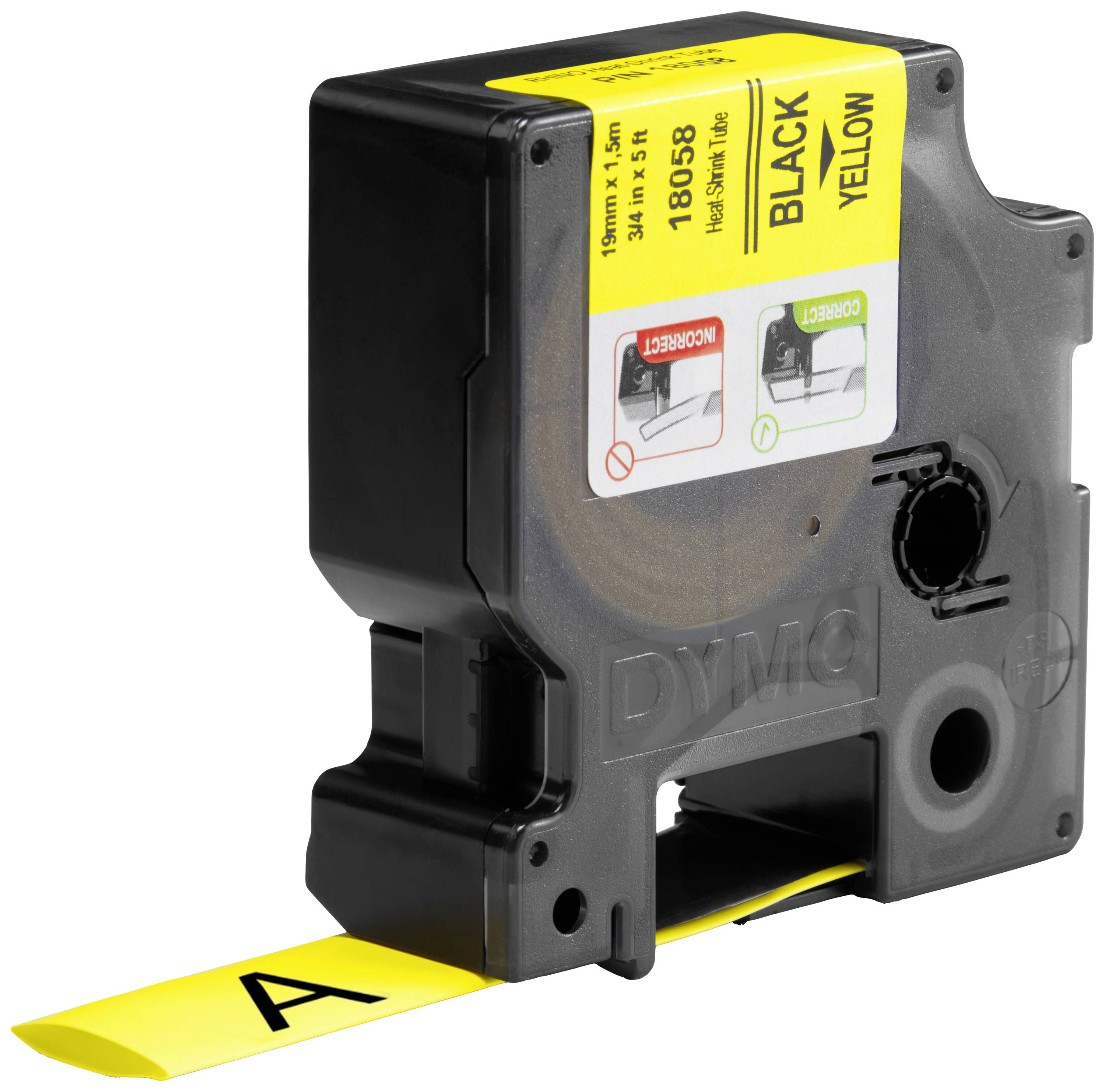 DYMO Schriftband Wärme-Schrumpfschlauch IND RHINO 18058 Polyolefin Bandfarbe: Gelb Schriftfarbe:Schwarz 19mm 1.5m