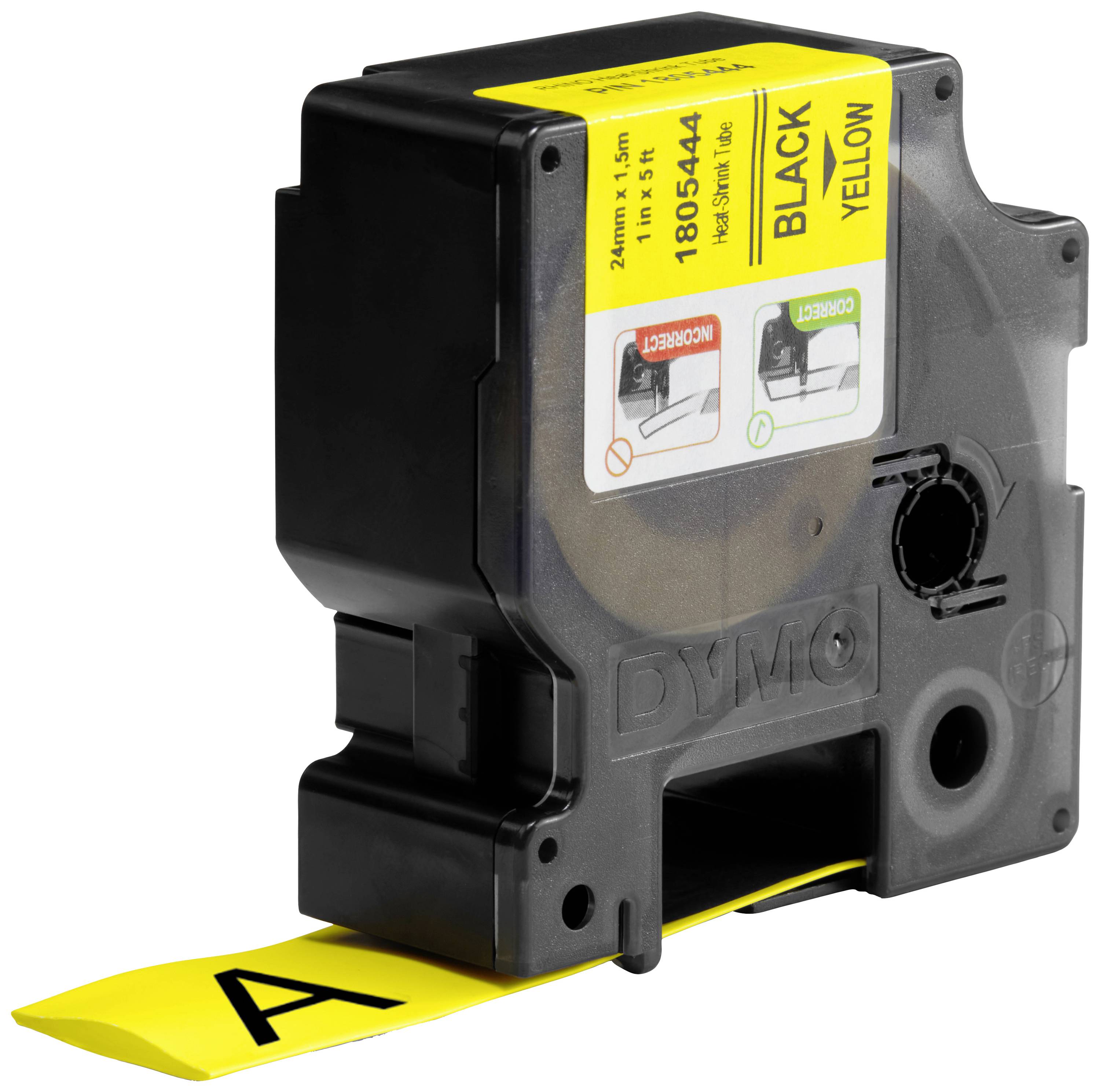 Schriftband Wärme-Schrumpfschlauch DYMO IND RHINO 1805444 Polyolefin Bandfarbe: Gelb Schriftfarbe:Schwarz 24 mm 1.5 m