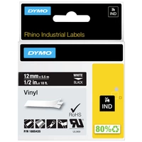 DYMO Schriftband IND RHINO 1805435 Vinyl Bandfarbe: Schwarz Schriftfarbe:Weiß 12mm 5.5m DYMO Schriftband IND RHINO 1805435 Vinyl Bandfarbe: Schwarz Schriftfarbe:Weiß 12mm 5.5m