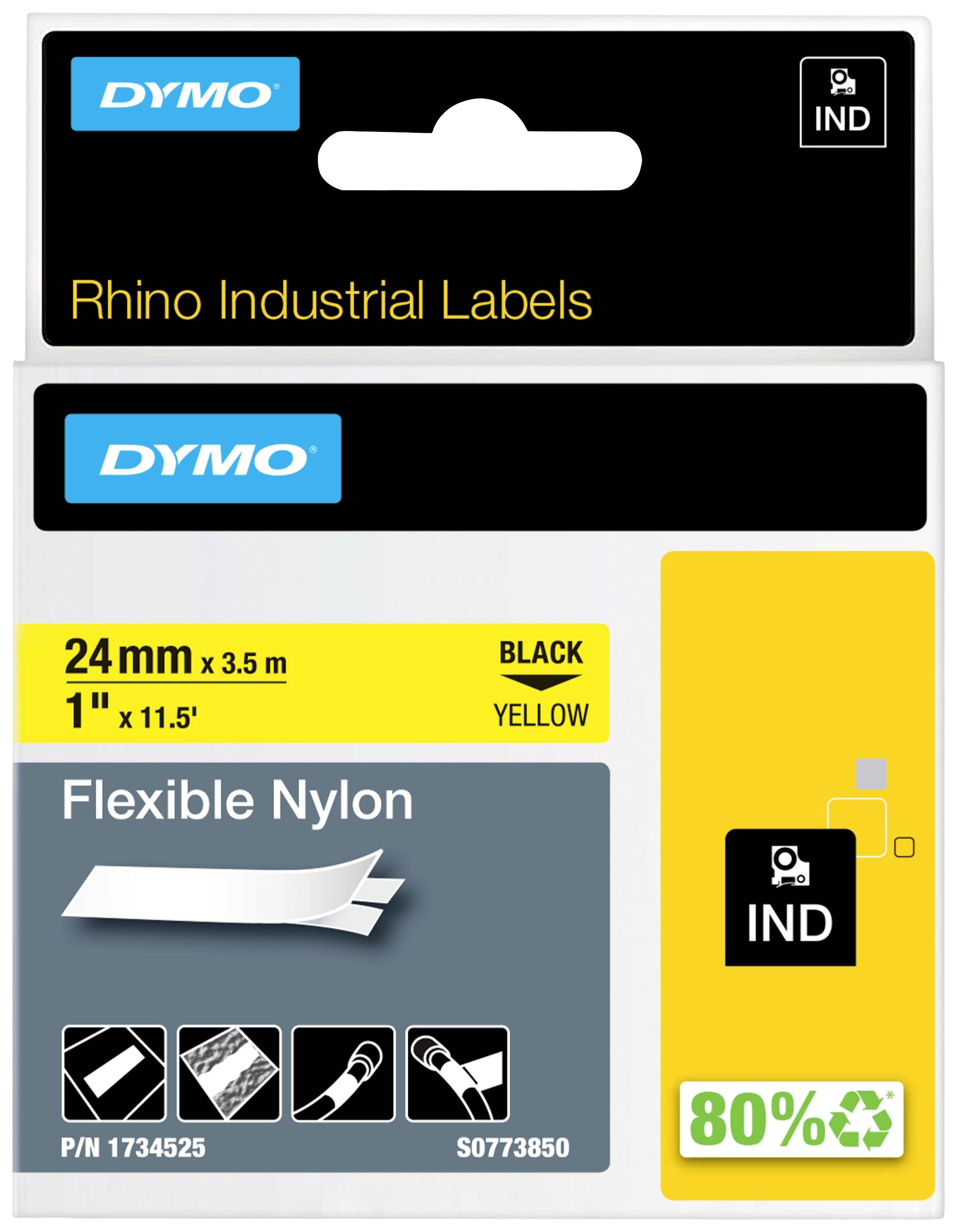 Schriftband DYMO IND RHINO 1734525 Bandfarbe: Gelb Schriftfarbe:Schwarz 24 mm 3.5 m