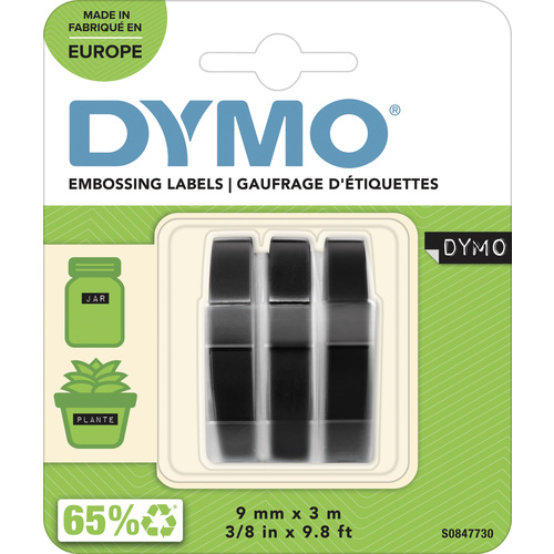 DYMO 3D Prägeband, Schriftband 3er Set Bandfarbe: Schwarz Schriftfarbe: Weiß 9mm 3m S0847730
