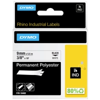 DYMO Schriftband IND RHINO 18482 Polyester Bandfarbe: Weiß Schriftfarbe:Schwarz 9mm 5.5m DYMO Schriftband IND RHINO 18482 Polyester Bandfarbe: Weiß Schriftfarbe:Schwarz 9mm 5.5m