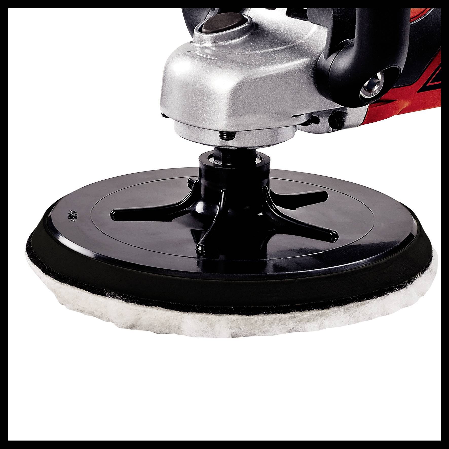 Eine elektrische Poliermaschine mit einer rotierenden Scheibe, geeignet für das Polieren von Oberflächen wie Autos oder Böden.