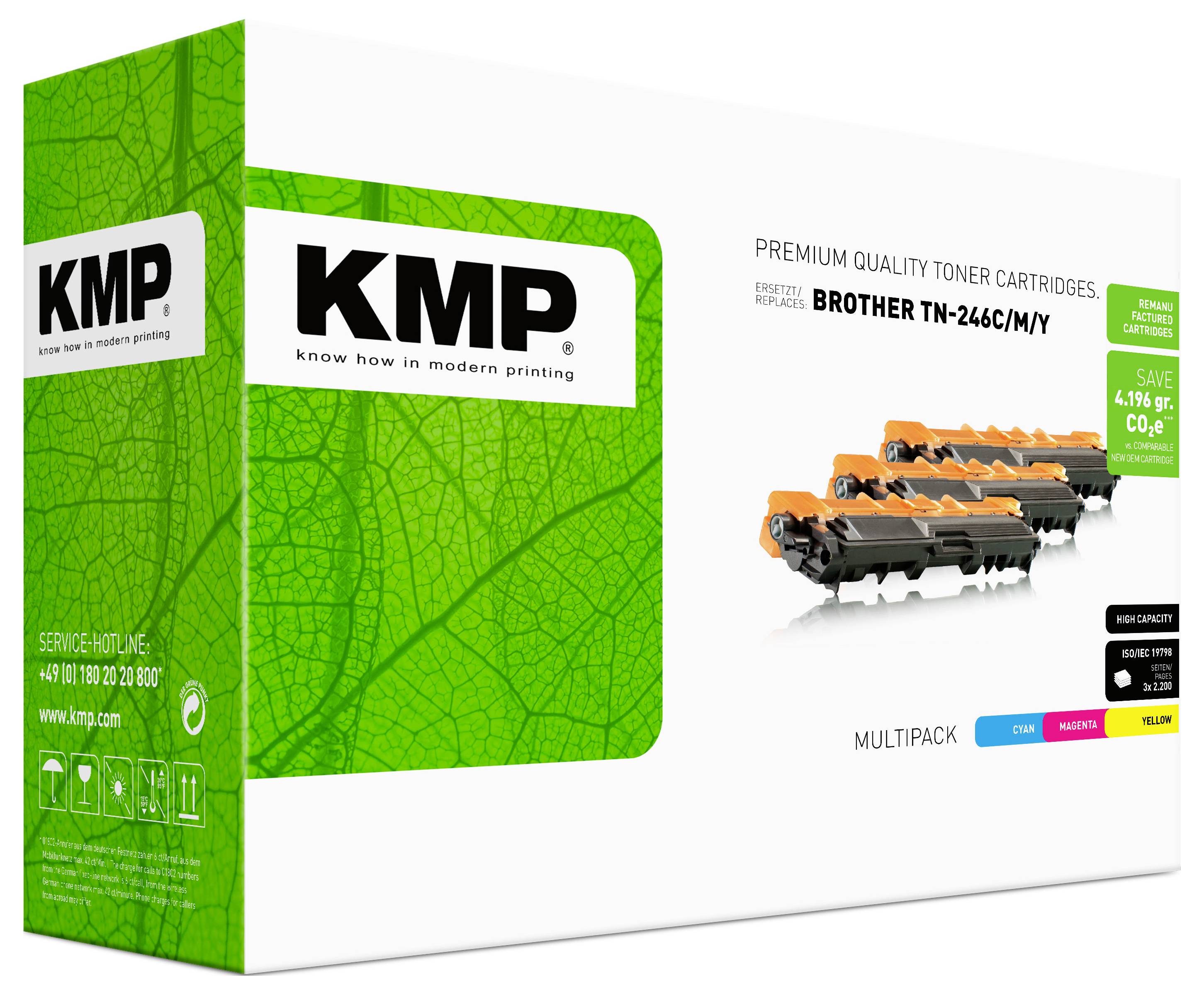 KMP Toner ersetzt Brother TN-246C, TN-246M, TN-246Y, TN246C, TN246M, TN246Y Kompatibel Cyan, Magenta, Gelb 2200 Seiten B-T58 CMY 1248,3030