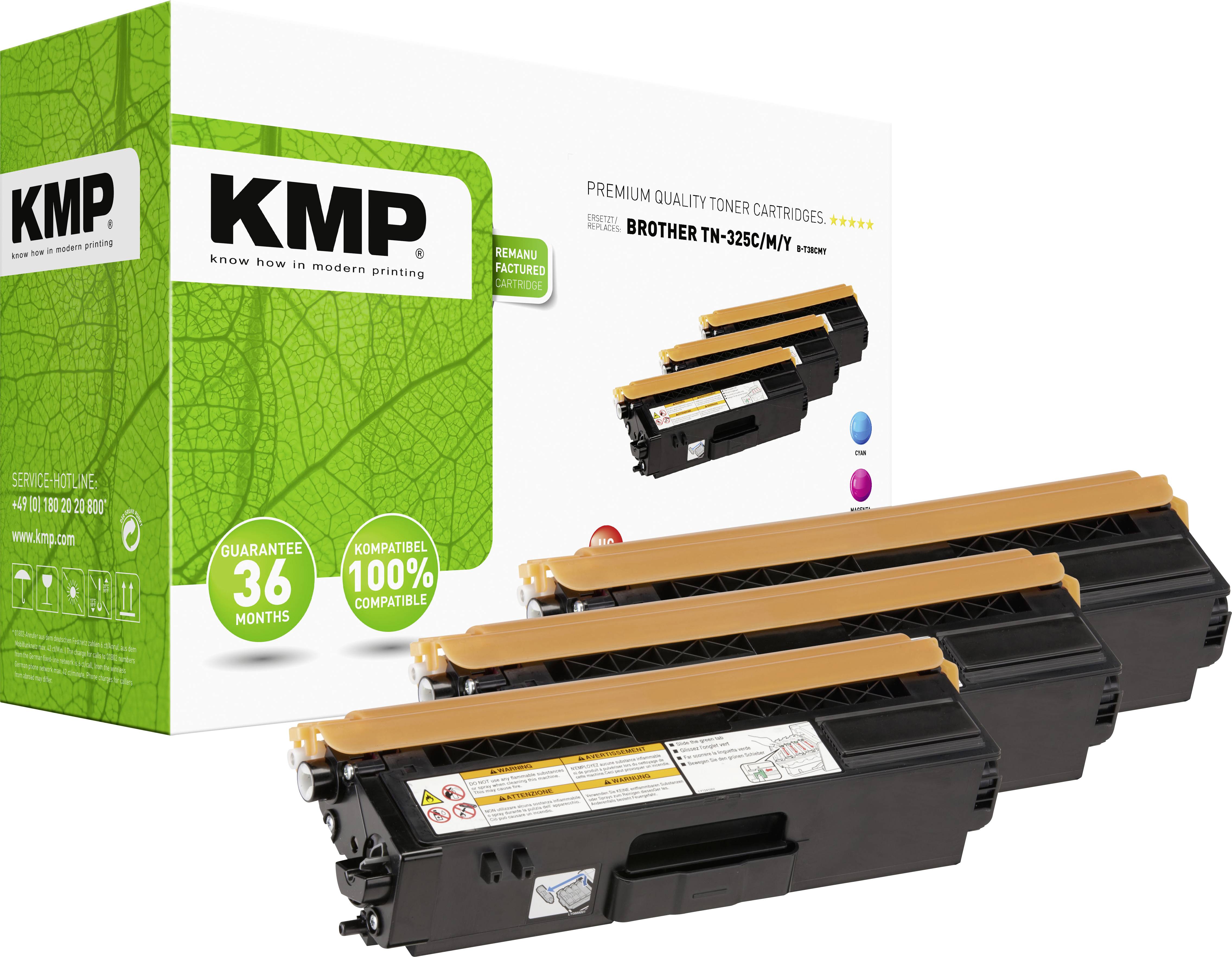 KMP Tonerkassette ersetzt Brother TN-325C, TN-325M, TN-325Y, TN325C, TN325M, TN325Y Kompatibel Cyan, Magenta, Gelb 3500 Seiten B-T38 CMY