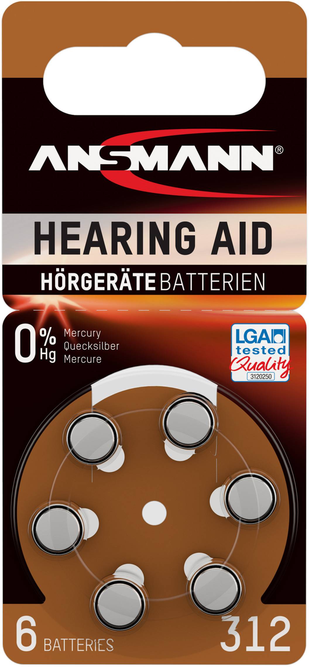 Ansmann Knopfzelle ZA312 1.4 V 6 St. 155 mAh Zink-Luft Hearing Aid PR41
