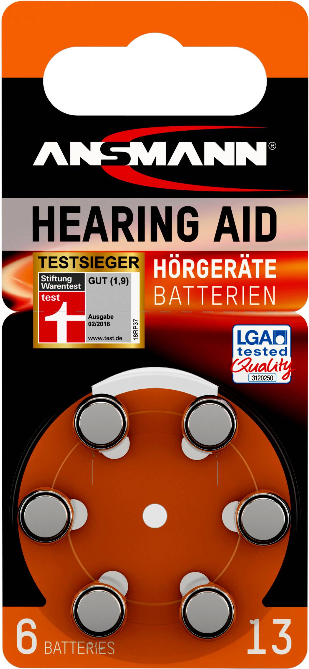 Ansmann Knopfzelle ZA 13 1.4 V 6 St. 270 mAh Zink-Luft Hearing Aid PR48