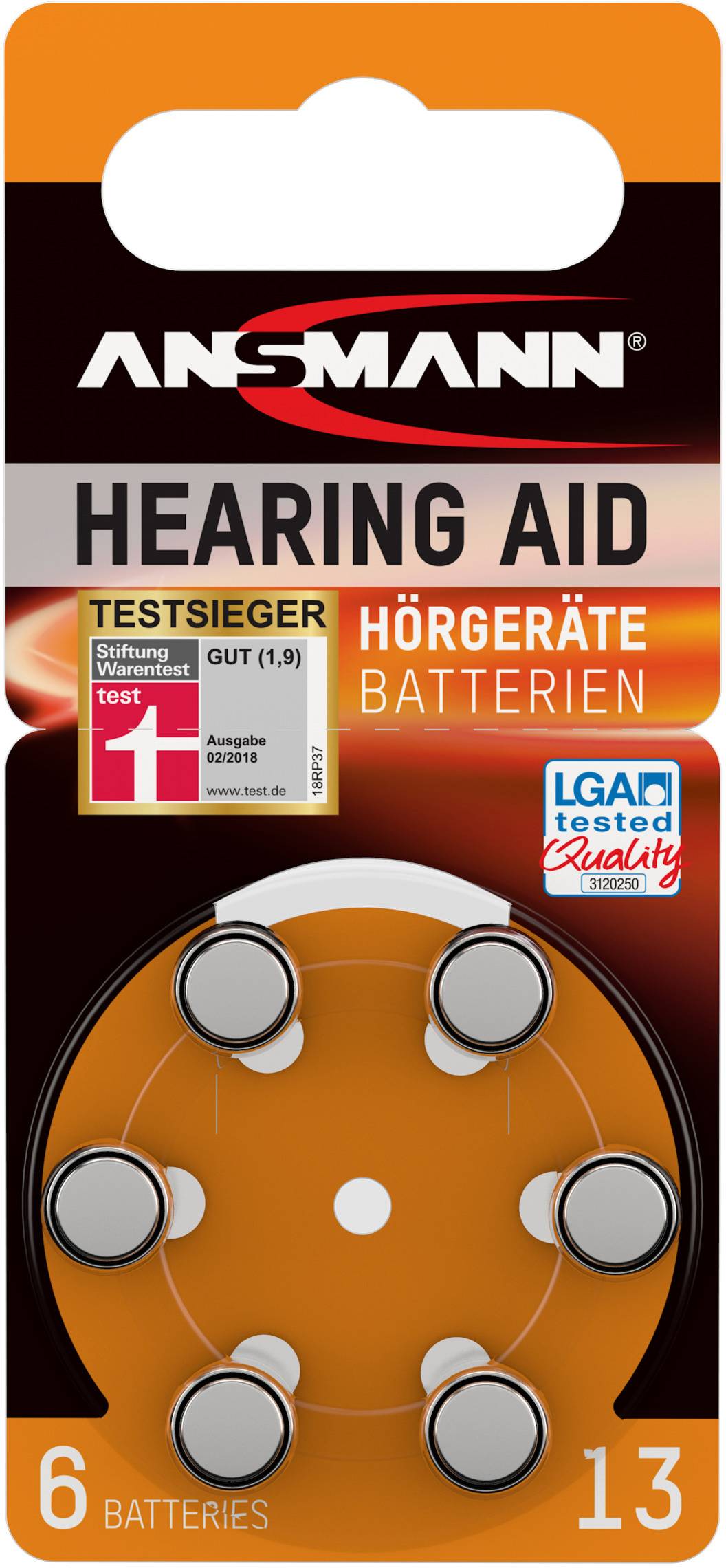 Ansmann Knopfzelle ZA13 1.4 V 6 St. 270 mAh Zink-Luft Hearing Aid PR48