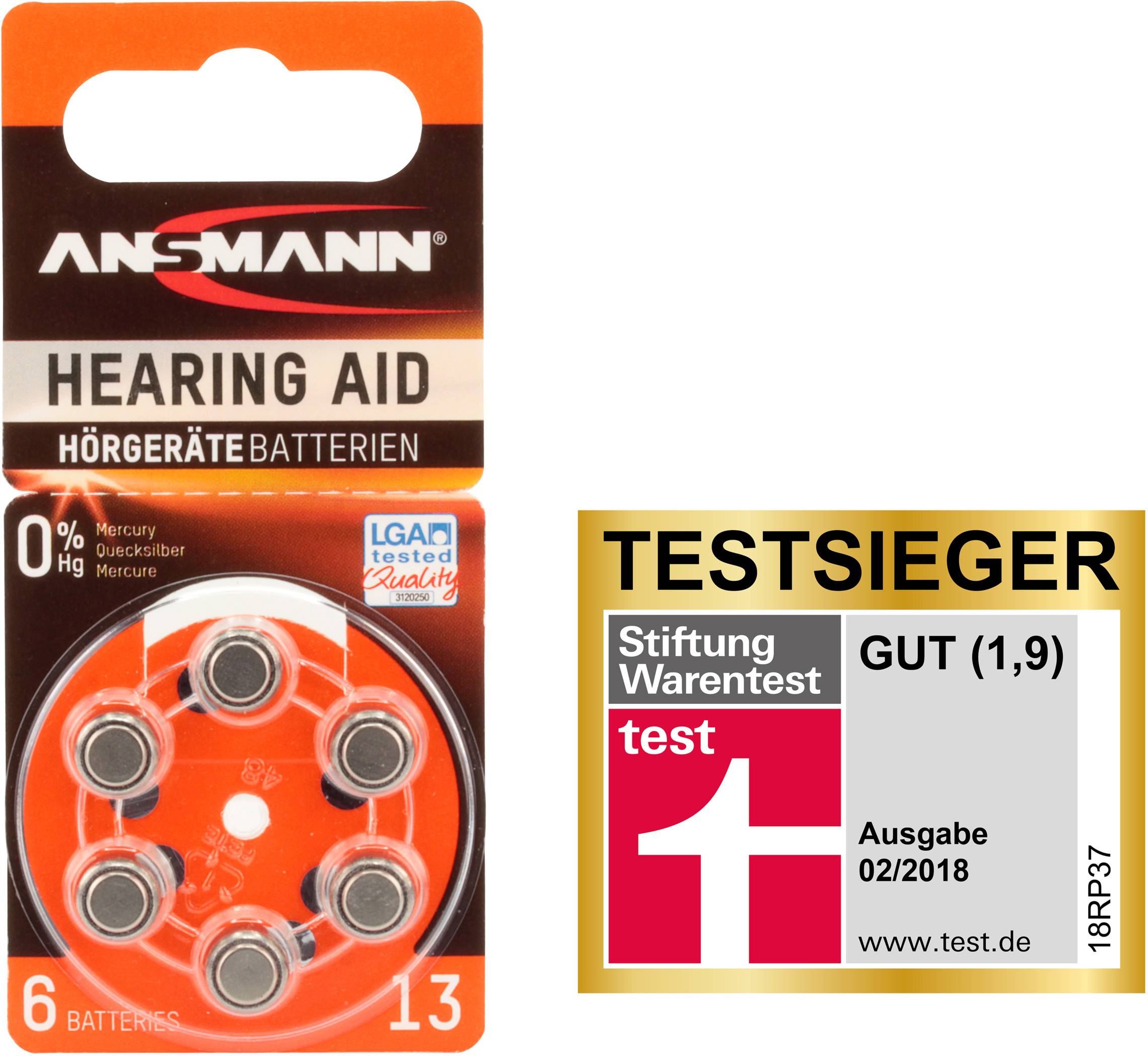 Ansmann Knopfzelle ZA 13 1.4 V 6 St. 270 mAh Zink-Luft Hearing Aid PR48