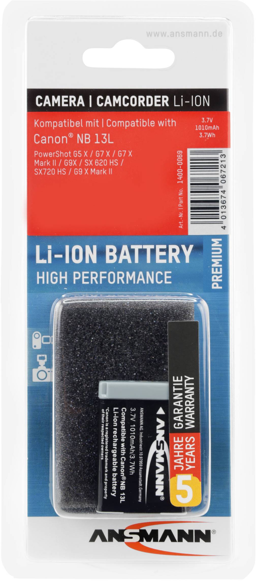 Ansmann A-Can NB 13L Kamera-Akku ersetzt Original-Akku (Kamera) NB-13L 3.7V 1010 mAh