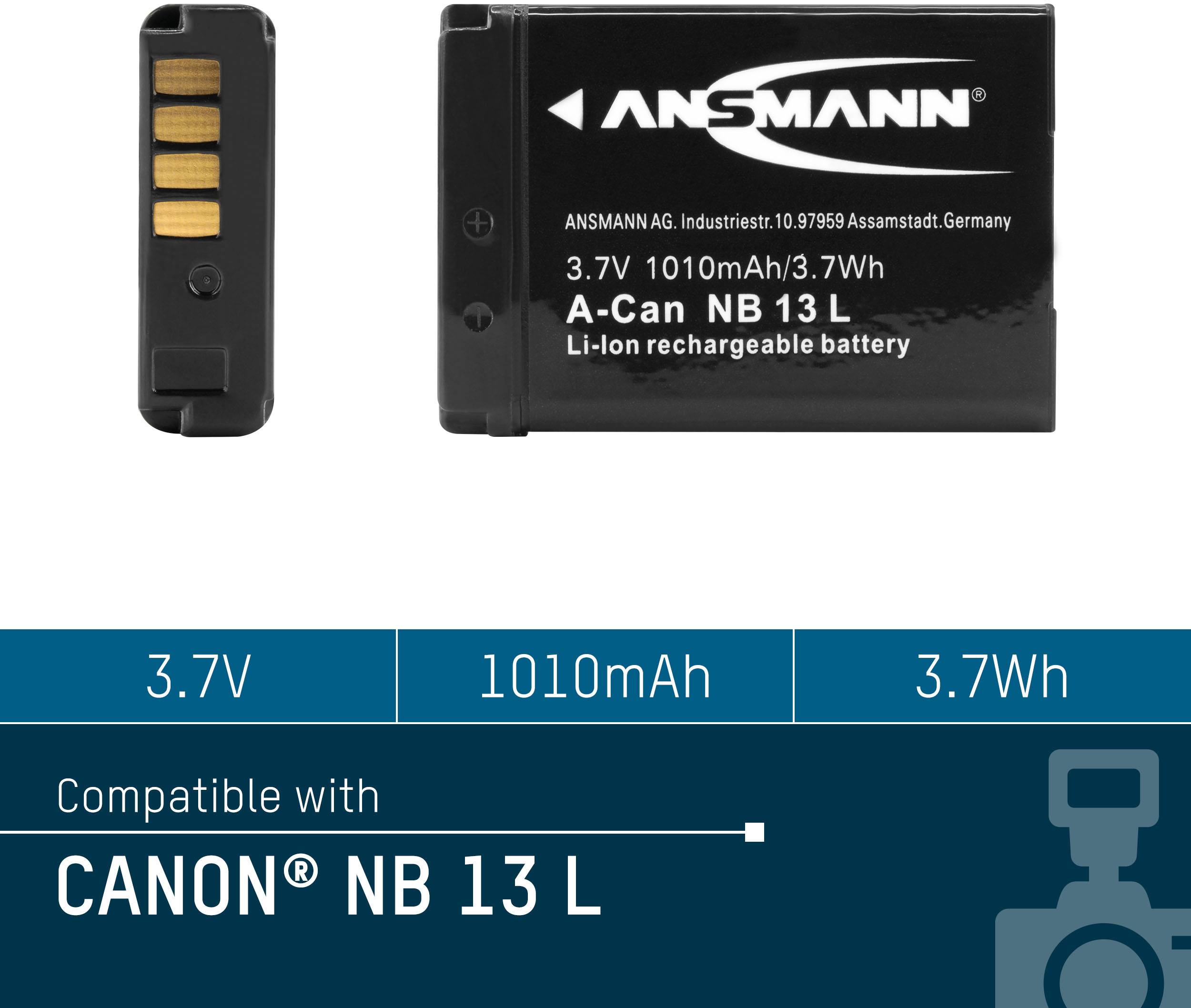 Ansmann A-Can NB 13L Kamera-Akku ersetzt Original-Akku (Kamera) NB-13L 3.7 V 1010 mAh