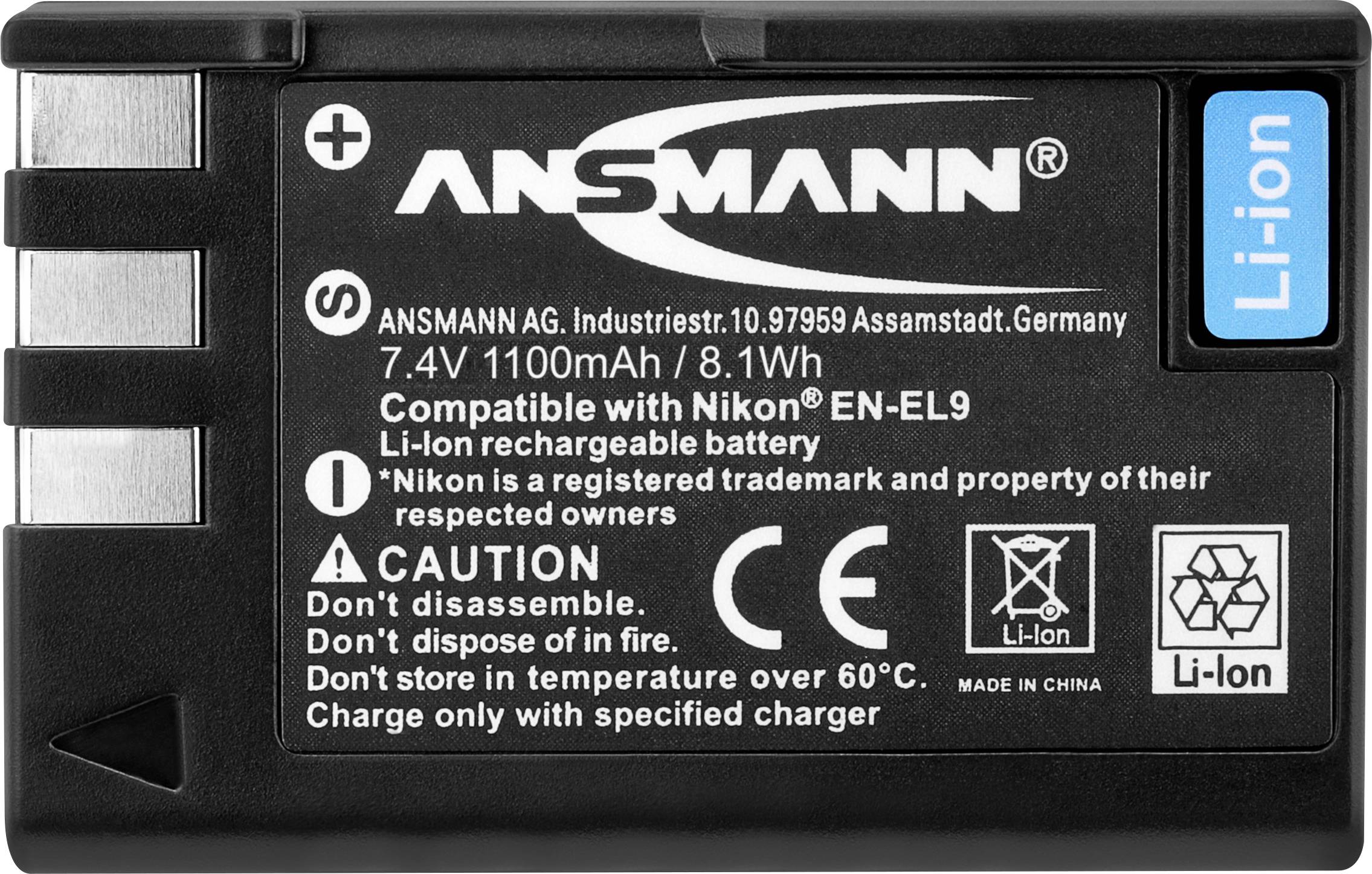 Ansmann EN-EL9 Kamera-Akku ersetzt Original-Akku (Kamera) EN-EL9 7.4V 1100 mAh