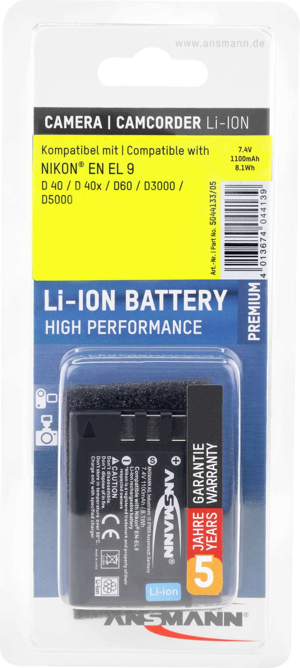 Ansmann EN-EL9 Kamera-Akku ersetzt Original-Akku (Kamera) EN-EL9 7.4V 1100 mAh