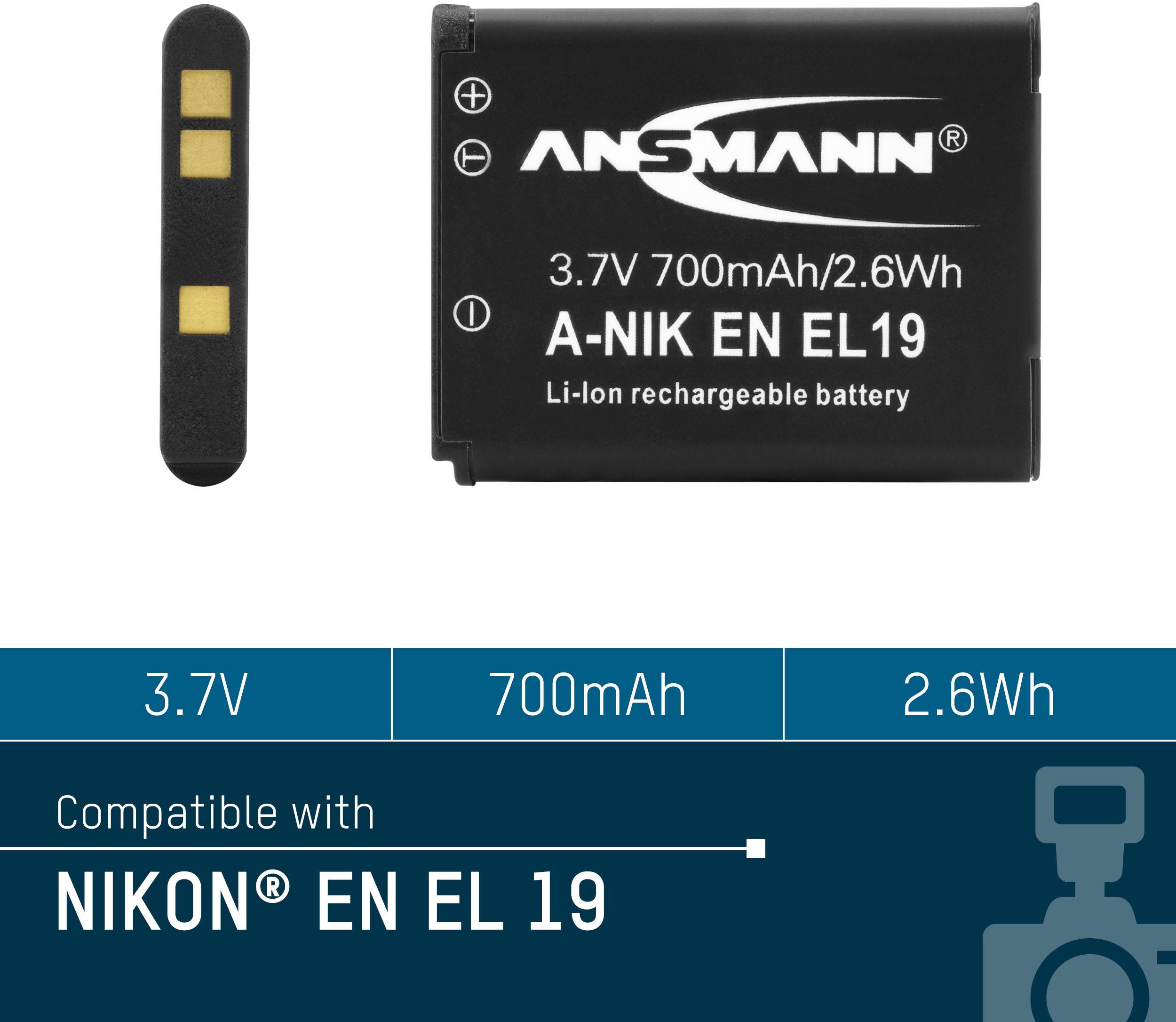 Ansmann A-Nik ENEL 19 Kamera-Akku ersetzt Original-Akku (Kamera) EN-EL19 3.7 V 700 mAh