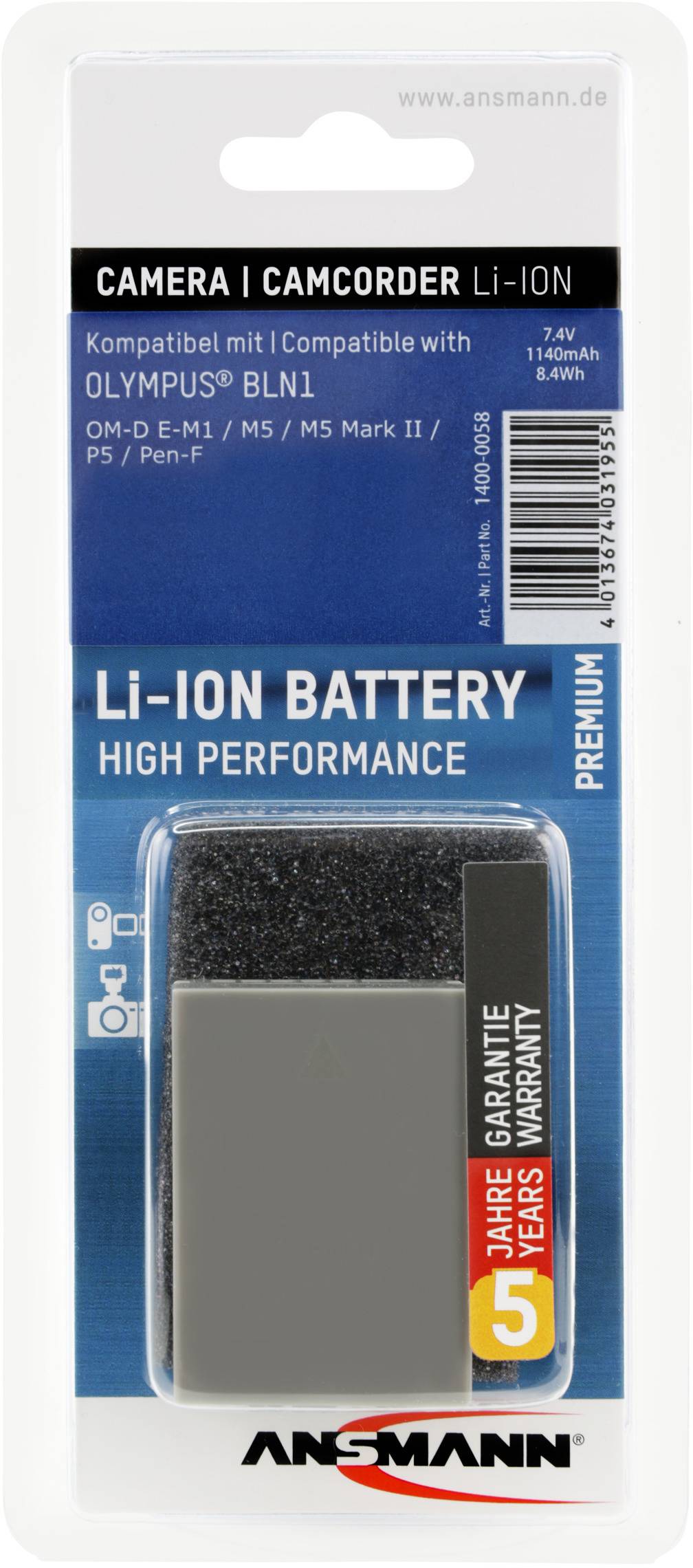 Ansmann A-Oly BLN 1 Kamera-Akku ersetzt Original-Akku (Kamera) BLN-1 7.4 V 1140 mAh
