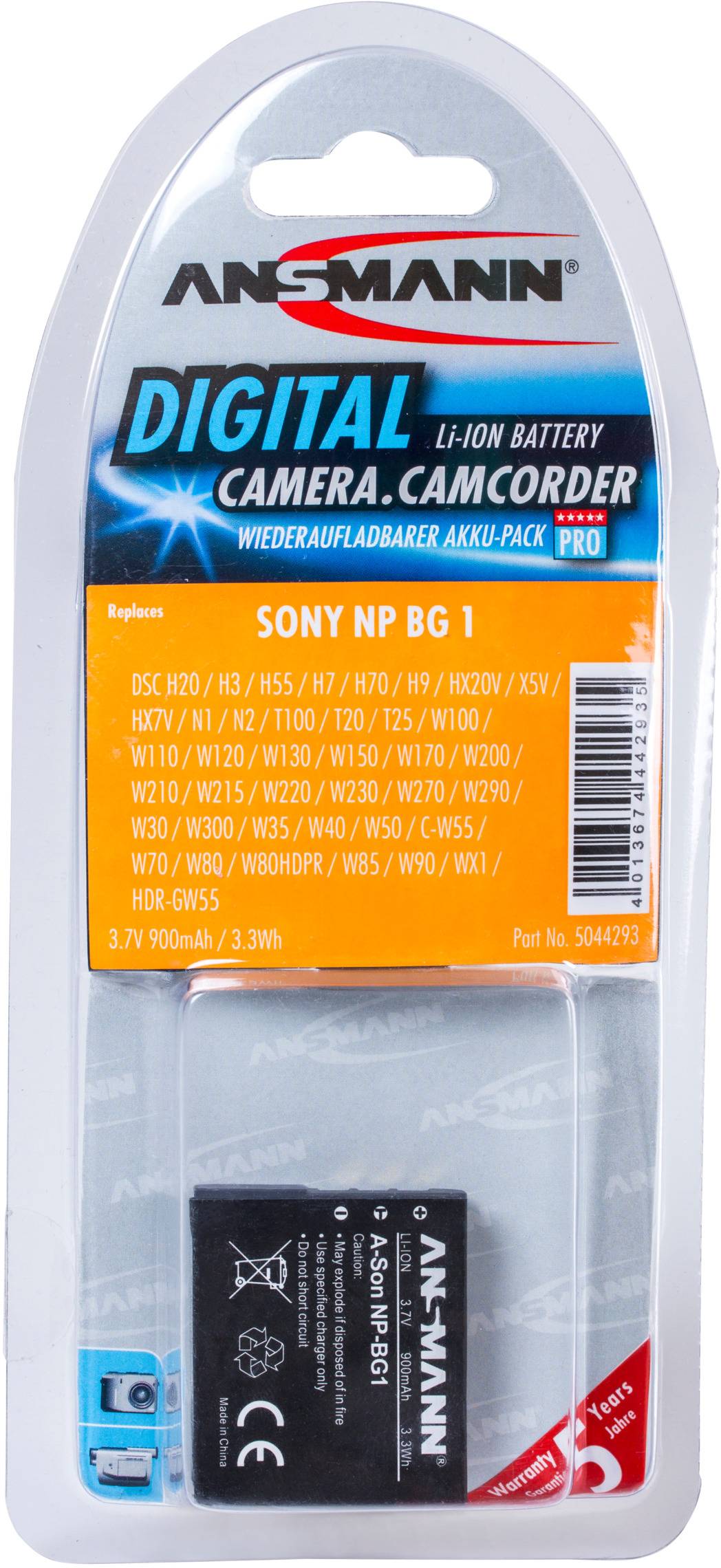Ansmann A-Son NP BG1 Kamera-Akku ersetzt Original-Akku (Kamera) NP-BG1 3.7 V 900 mAh