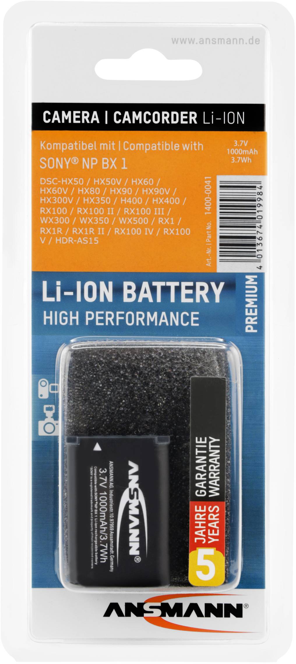 Ansmann A-Son NP BX 1 Kamera-Akku ersetzt Original-Akku (Kamera) NP-BX1 3.7 V 1000 mAh
