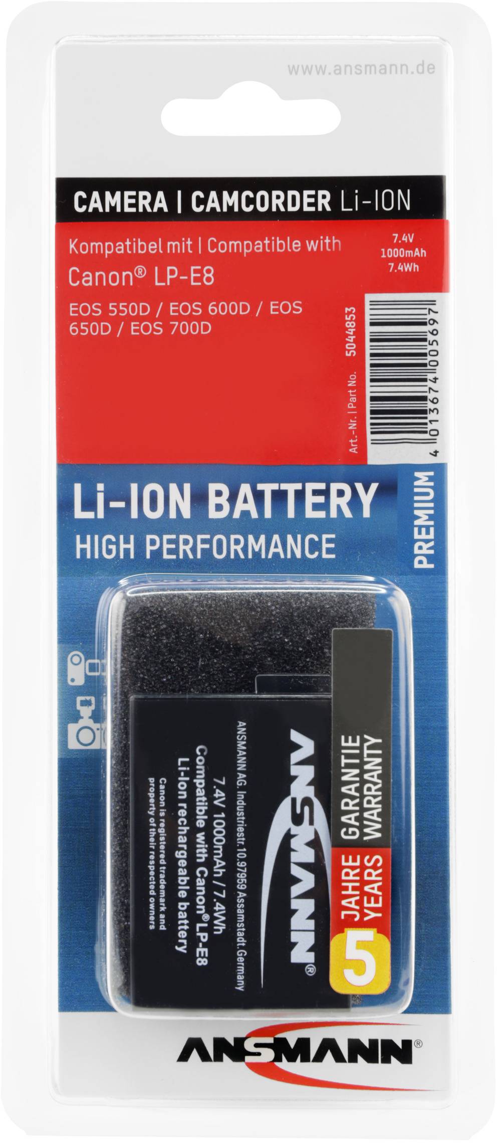 Ansmann A-Can LPE8 Kamera-Akku ersetzt Original-Akku (Kamera) LP-E8 7.4V 1000 mAh