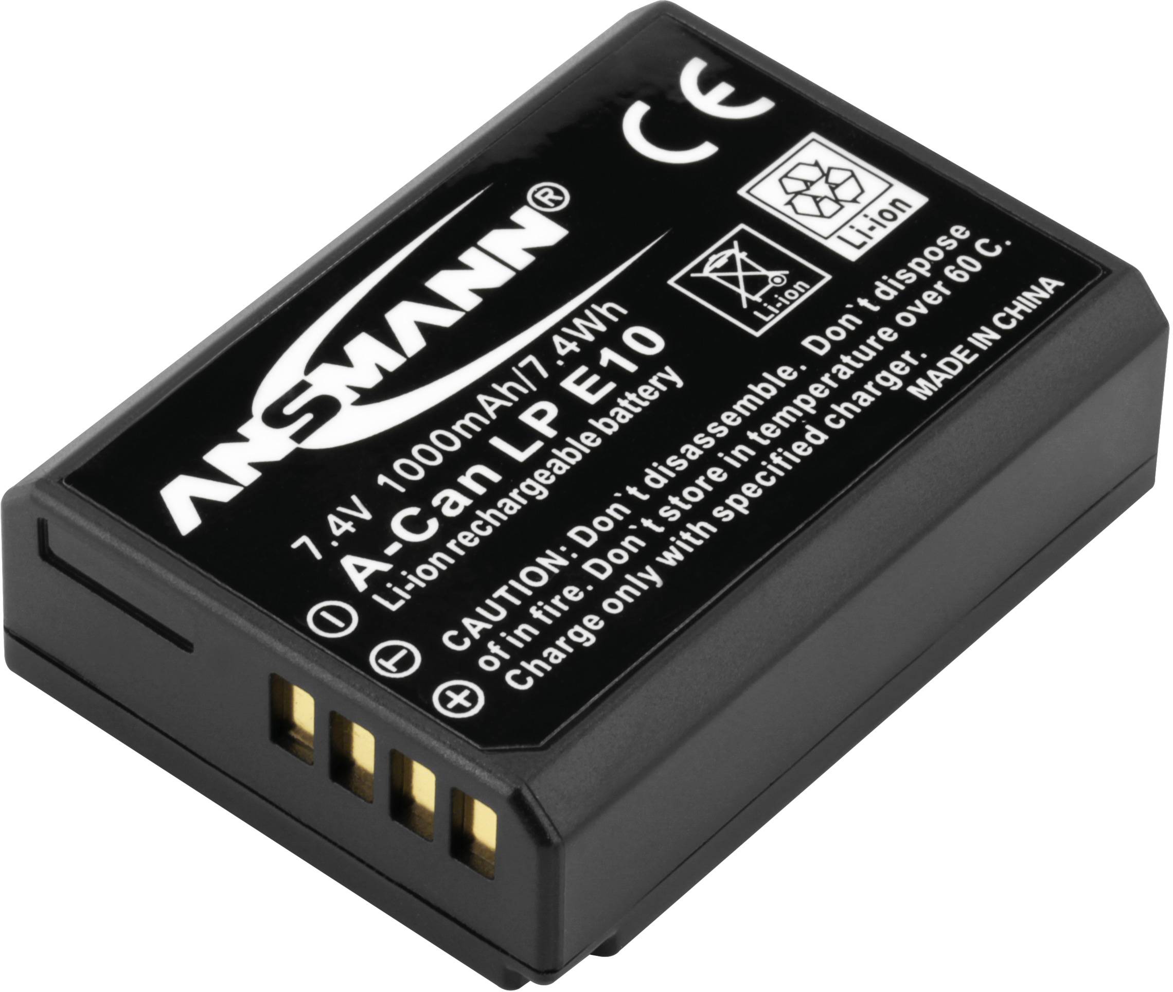 Akkupack für Kameras, Lithium-Ionen-Batterie, 7,4V, 1000mAh, 7,4Wh. Aufdruck: 'Don't short circuit or dispose of in fire'.
