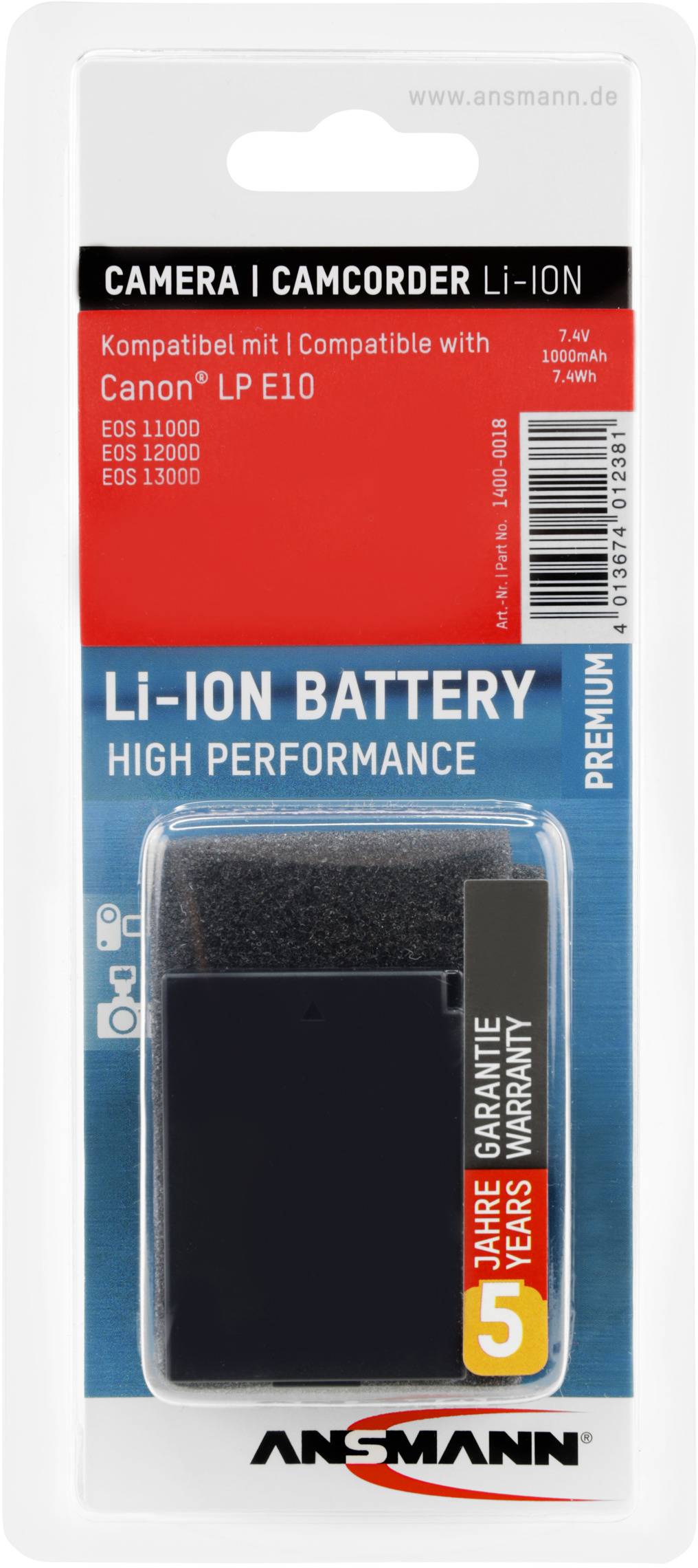 Ansmann A-Can LP E10 Kamera-Akku ersetzt Original-Akku (Kamera) LP-E10 7.4V 1000 mAh