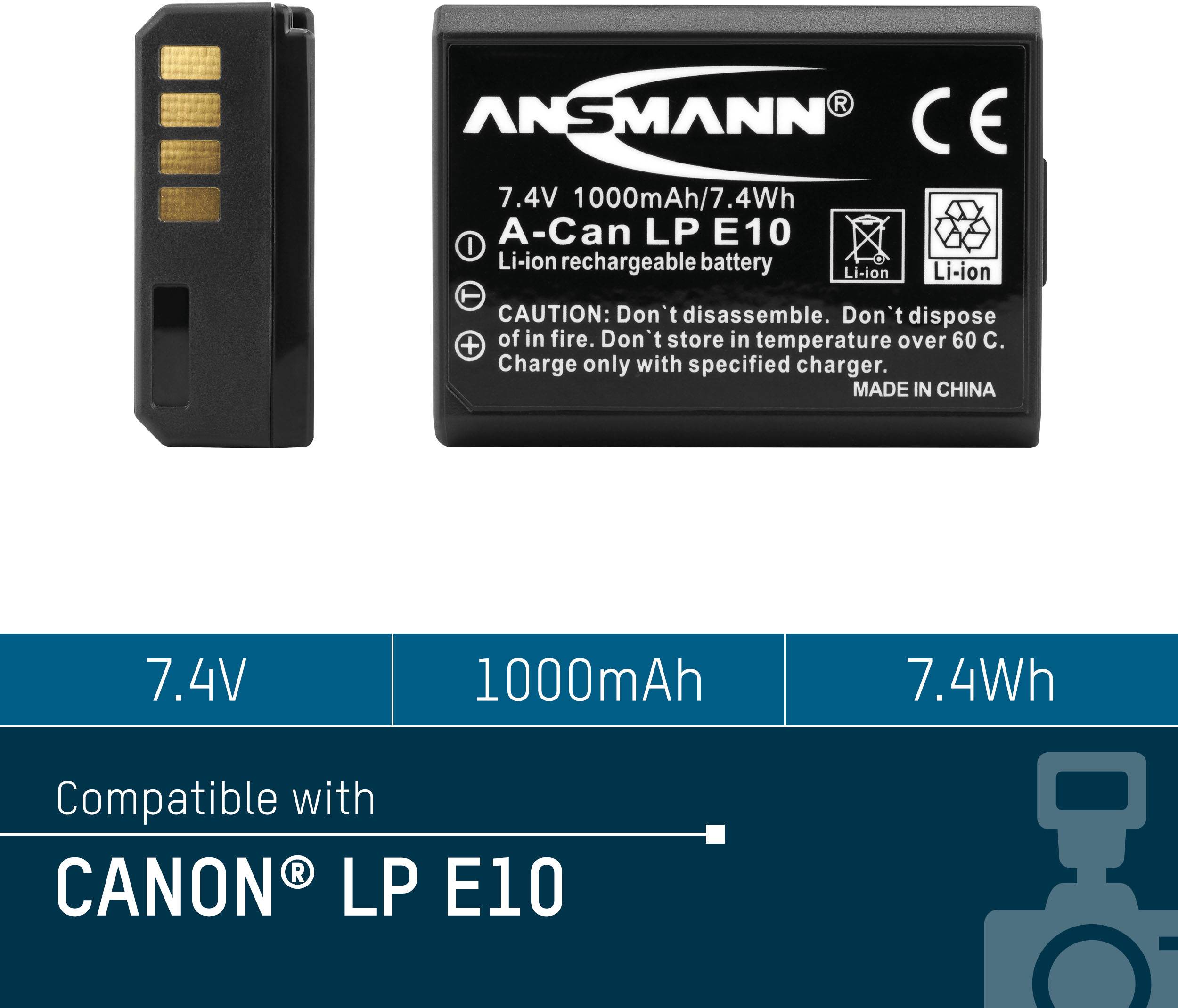 Ansmann A-Can LP E10 Kamera-Akku ersetzt Original-Akku (Kamera) LP-E10 7.4V 1000 mAh