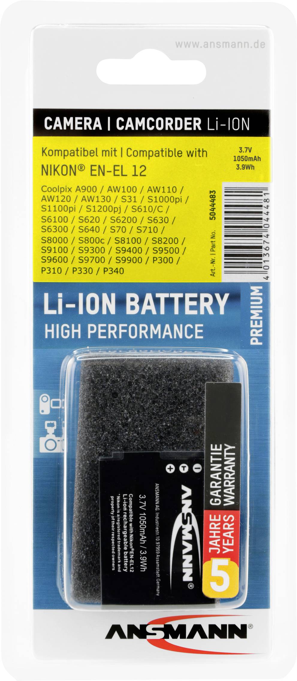Ansmann EN-EL12 Kamera-Akku ersetzt Original-Akku (Kamera) EN-EL12 3.7V 1050 mAh