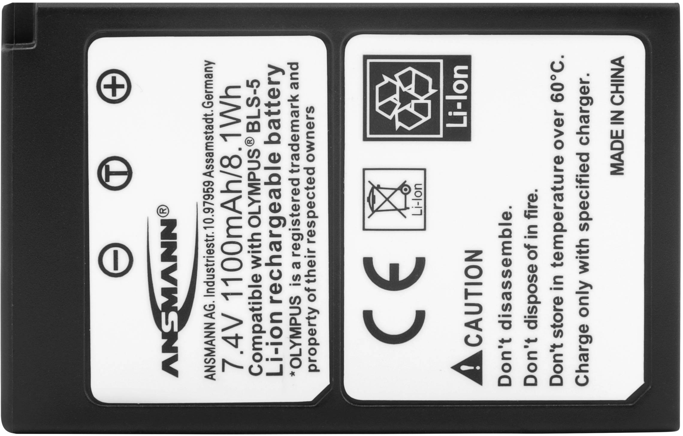 Ansmann A-Oly BLS-5 Kamera-Akku ersetzt Original-Akku (Kamera) BLS-5 7.4V 1100 mAh